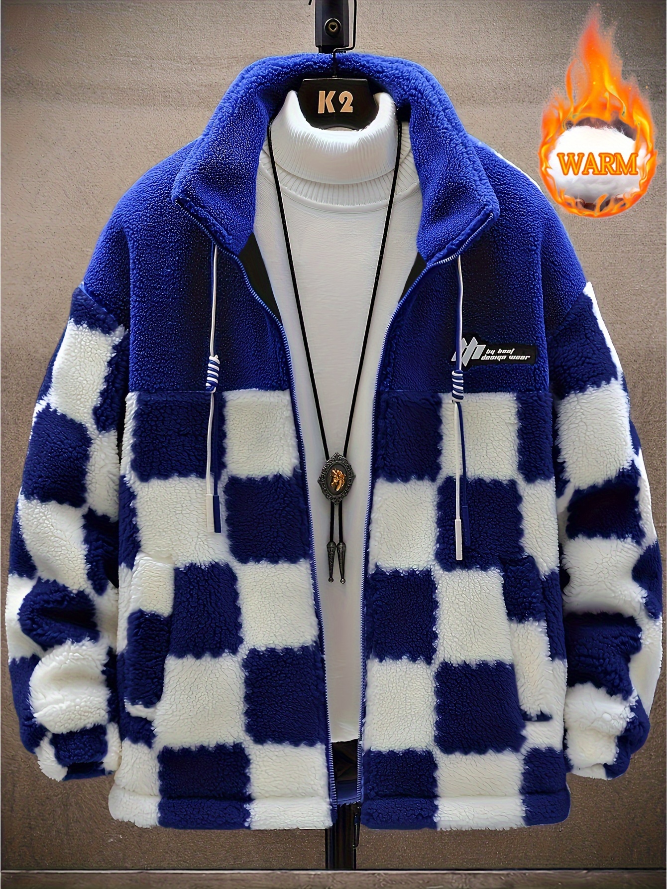 mens warm thick fleece coat palid cardigan overcoat for fall winter details 6