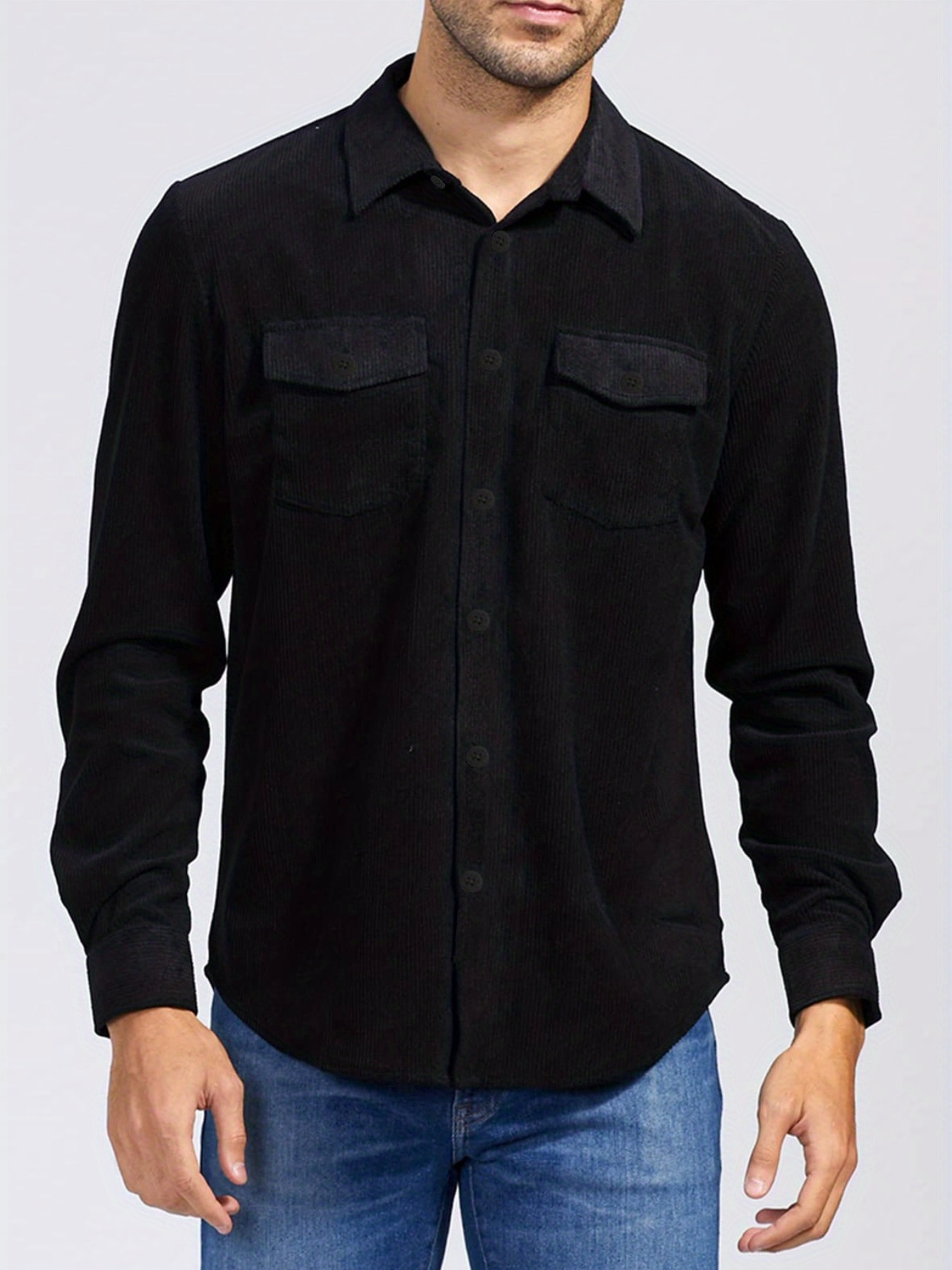 thin material mens casual long sleeve corduroy button long sleeeves shirt jacket with pocket jacket gifts details 14