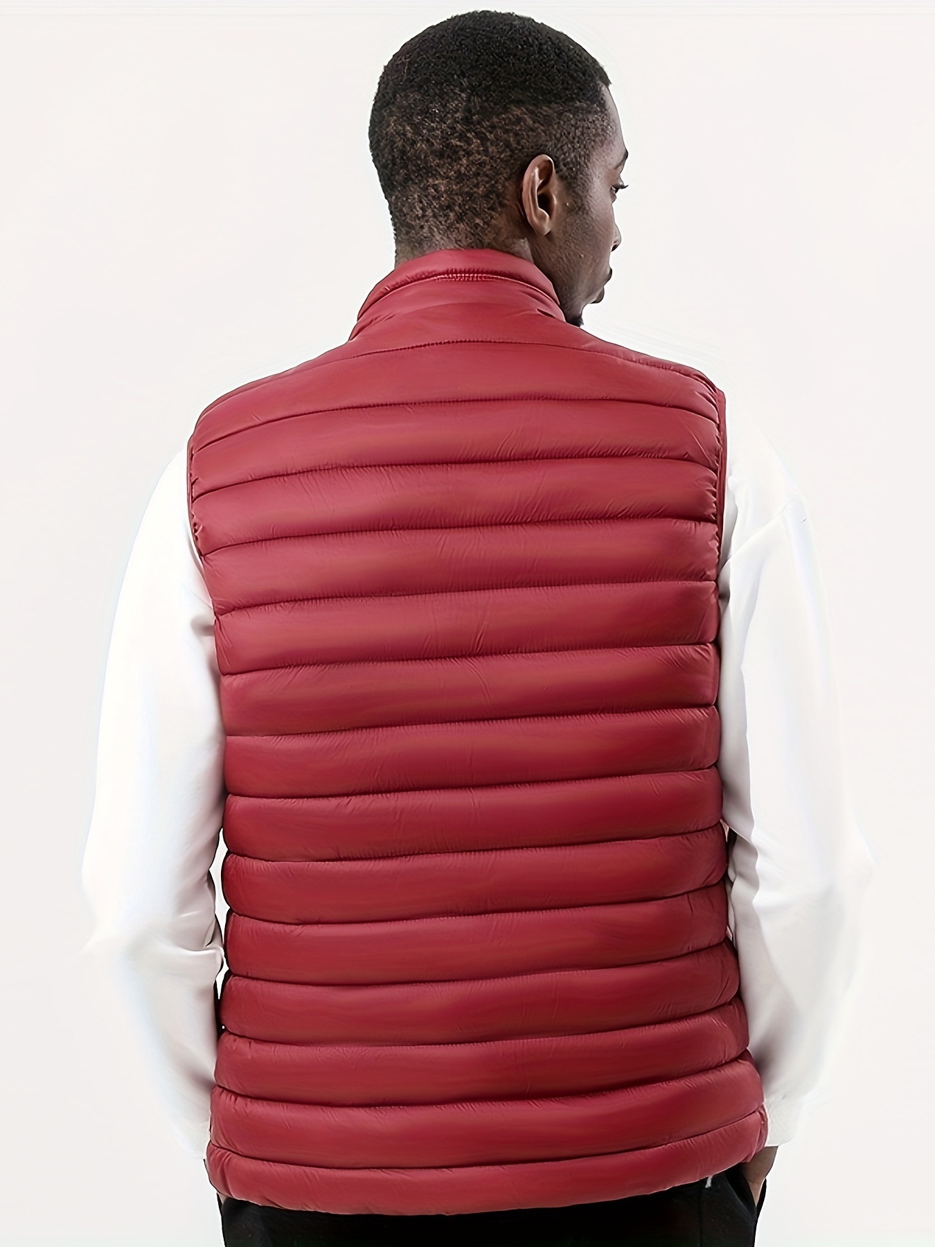 warm winter vest mens casual zipper pockets stand collar zip up vest for fall winter details 12