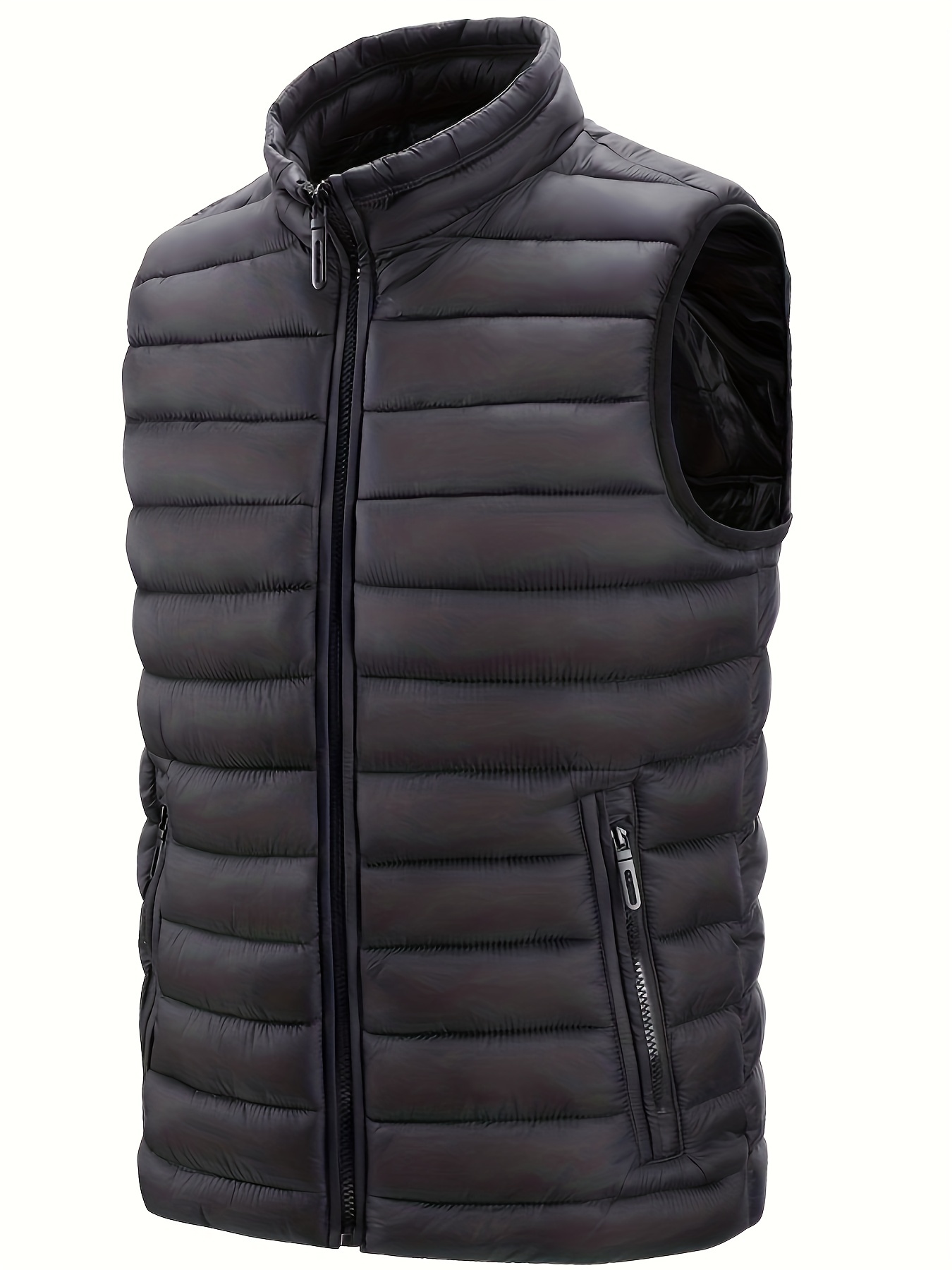 warm winter vest mens casual zipper pockets stand collar zip up vest for fall winter details 18