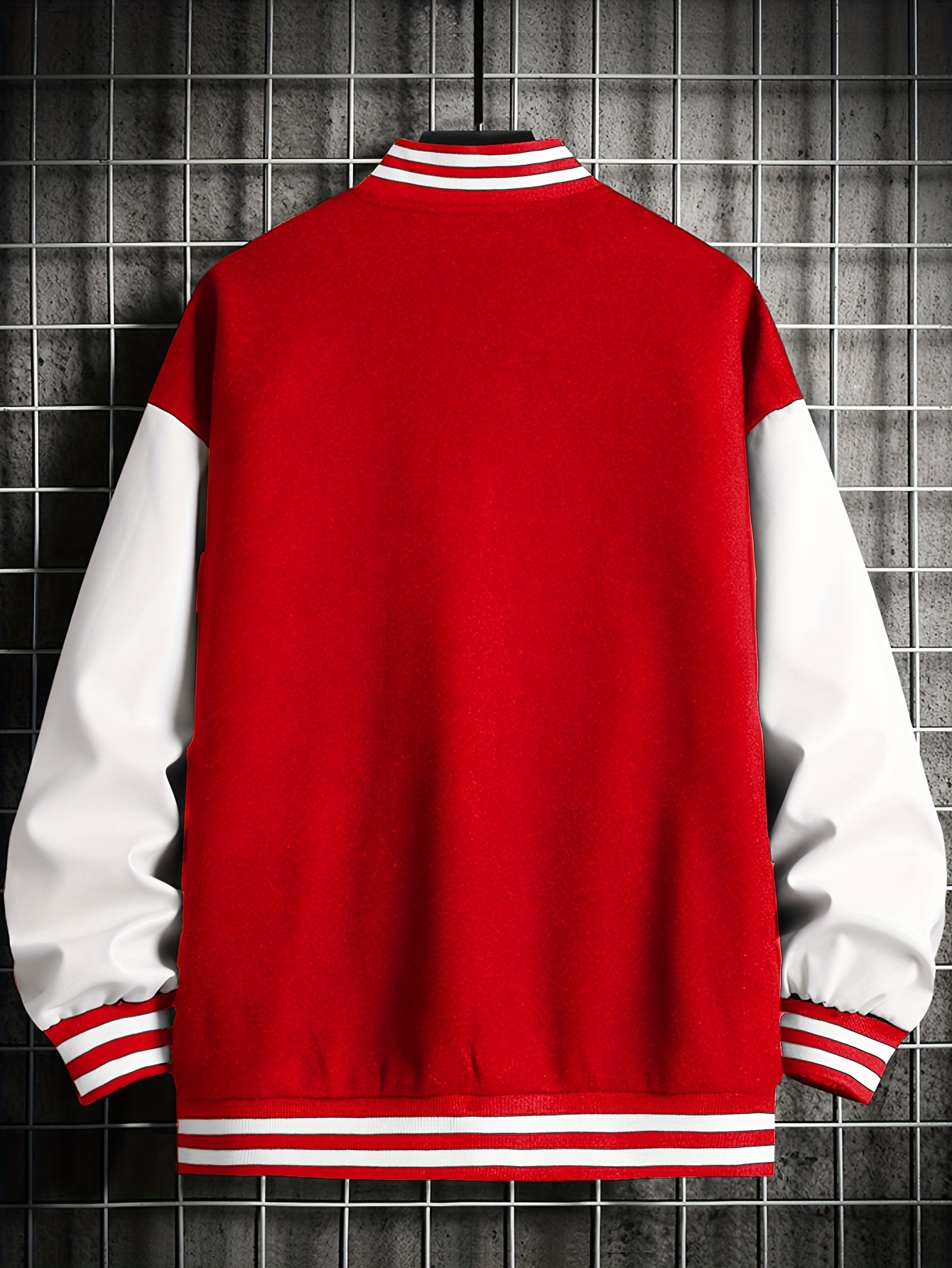 Men's Stand Collar Casual Loose Sports Jacket Color Block "A" Letter Embroidery Button Pocket Coat Top Clothes