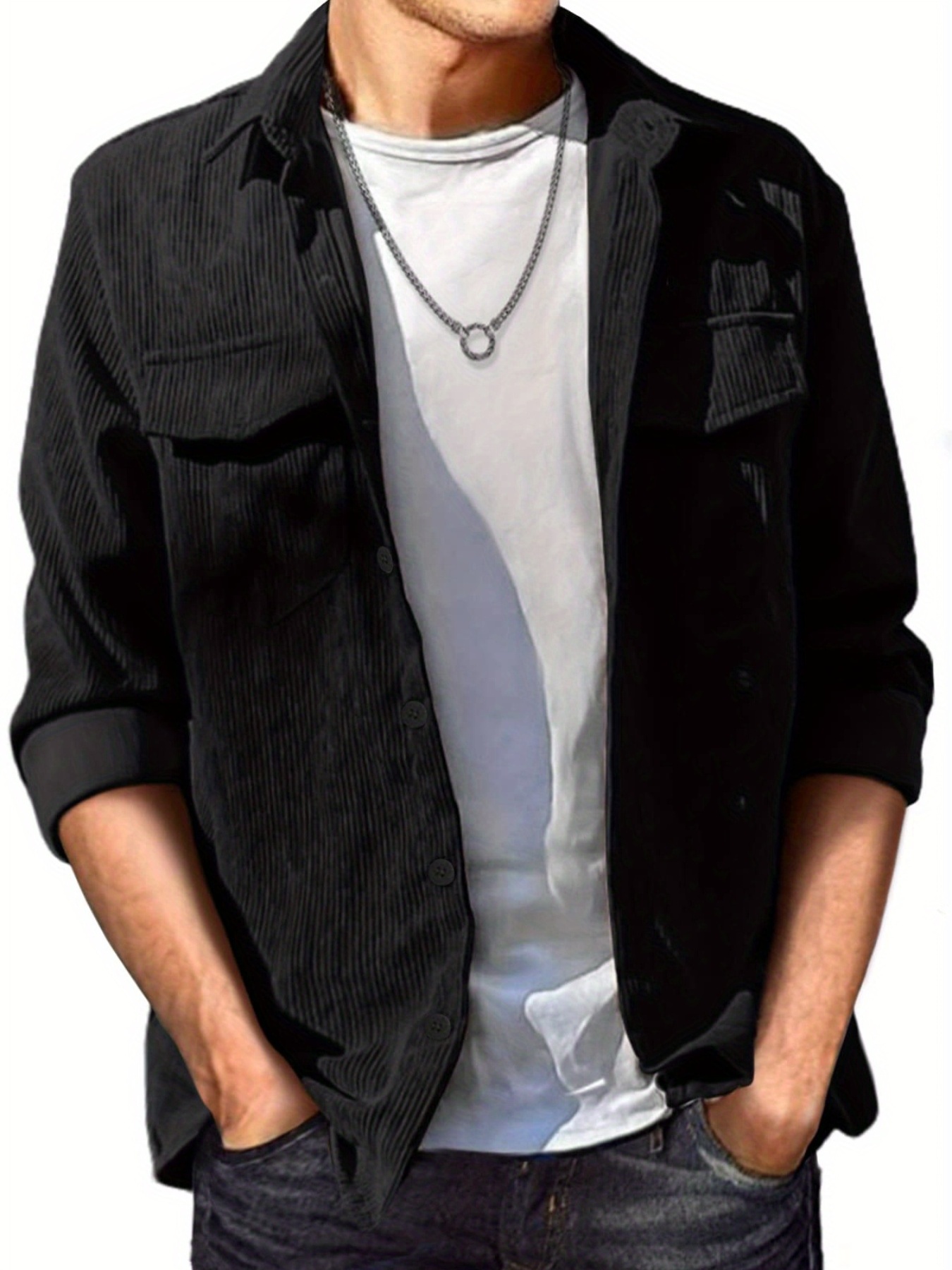 thin material mens casual long sleeve corduroy button long sleeeves shirt jacket with pocket jacket gifts details 10