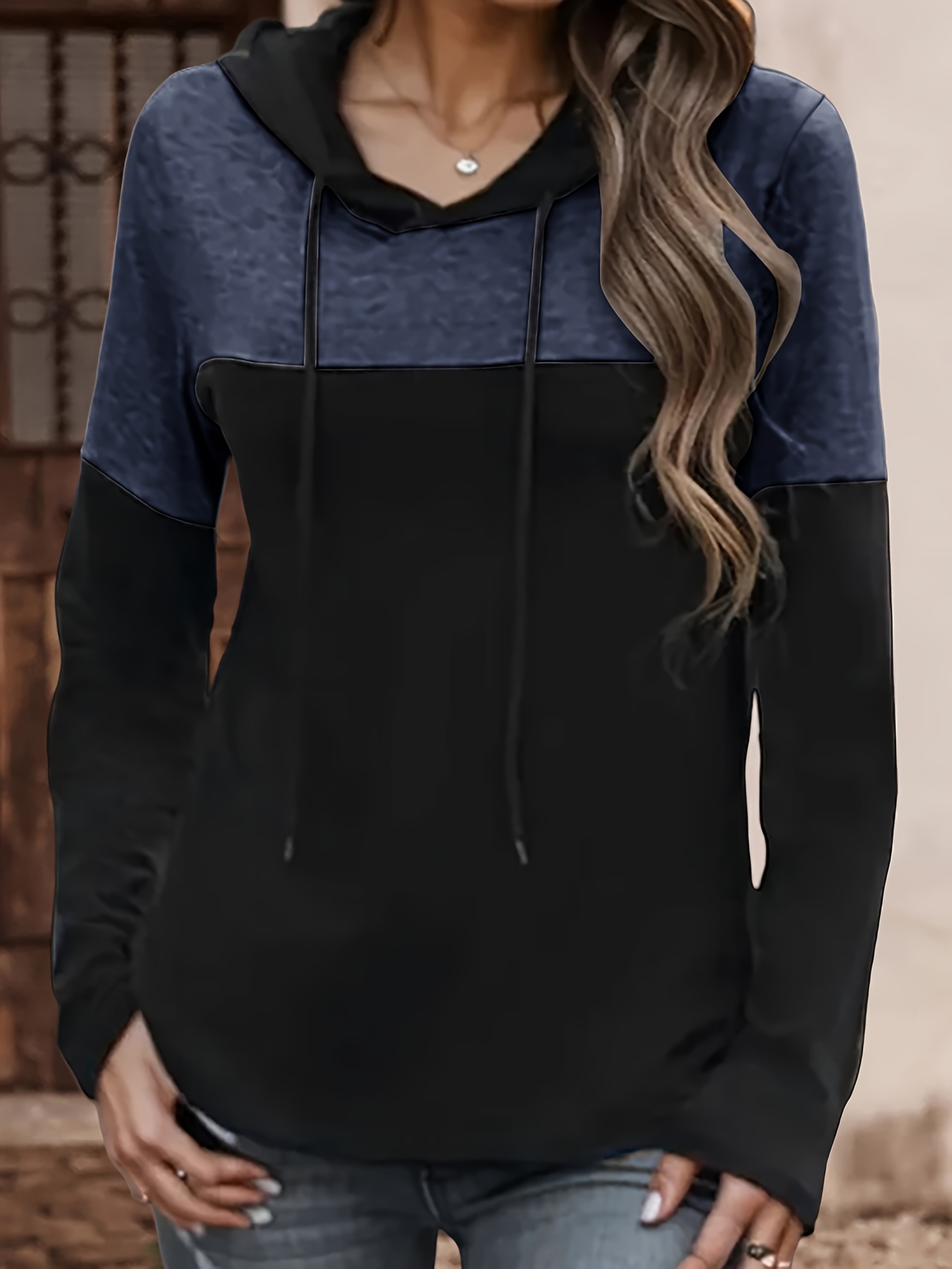 color block drawstring hoodie casual long sleeve hoodies sweatshirt womens clothing details 11