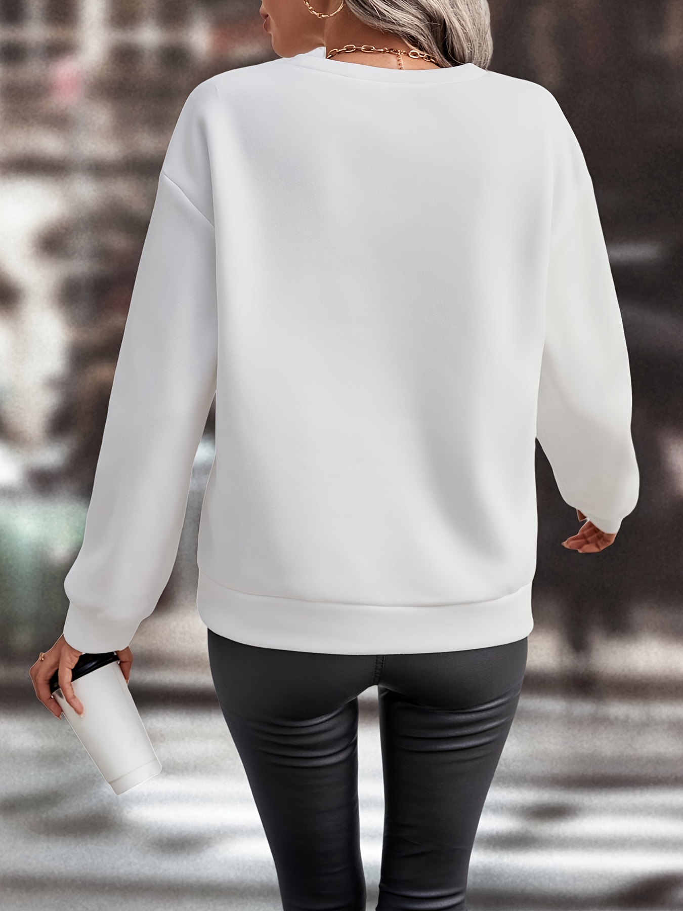 graphic print crew neck pullover casual fashion loose long sleeve sweatshirt womens clothing details 12