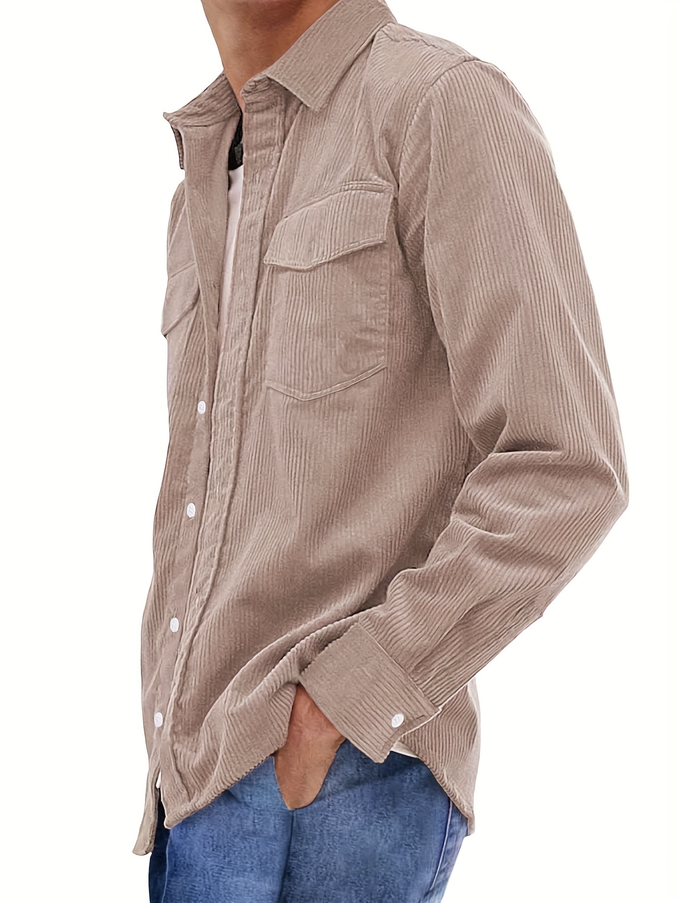 thin material mens casual long sleeve corduroy button long sleeeves shirt jacket with pocket jacket gifts details 29
