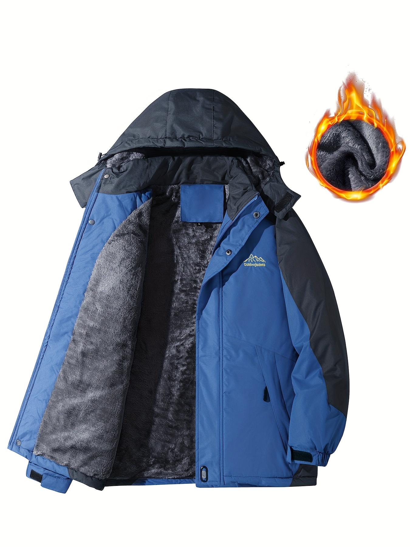 mens casual color block thick hooded jacket waterproof windproof single layer fleece jacket for fall winter jacket gifts best sellers details 5