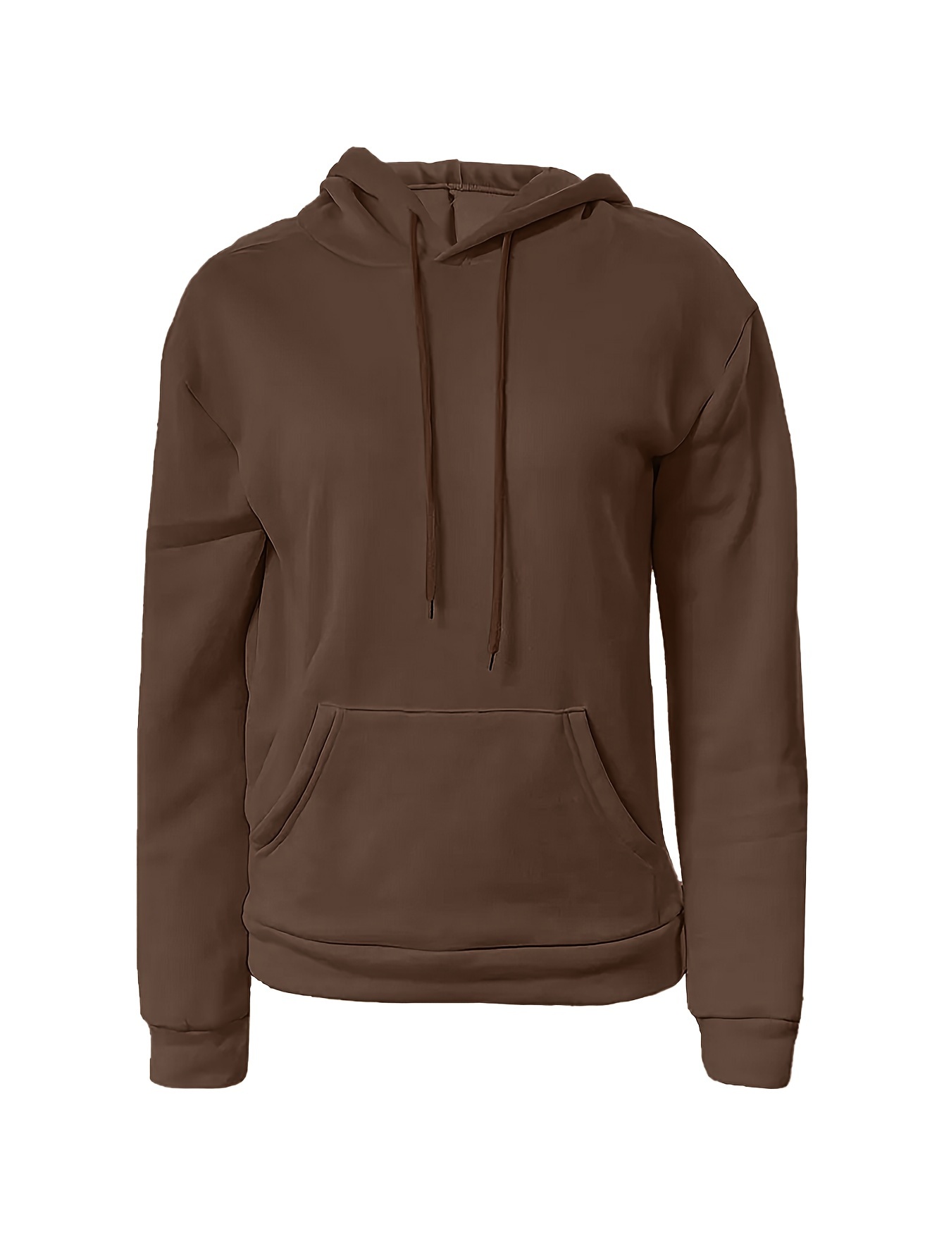 solid kangaroo pocket hoodie without pants casual long sleeve drawstring hoodies sweatshirt womens clothing details 34