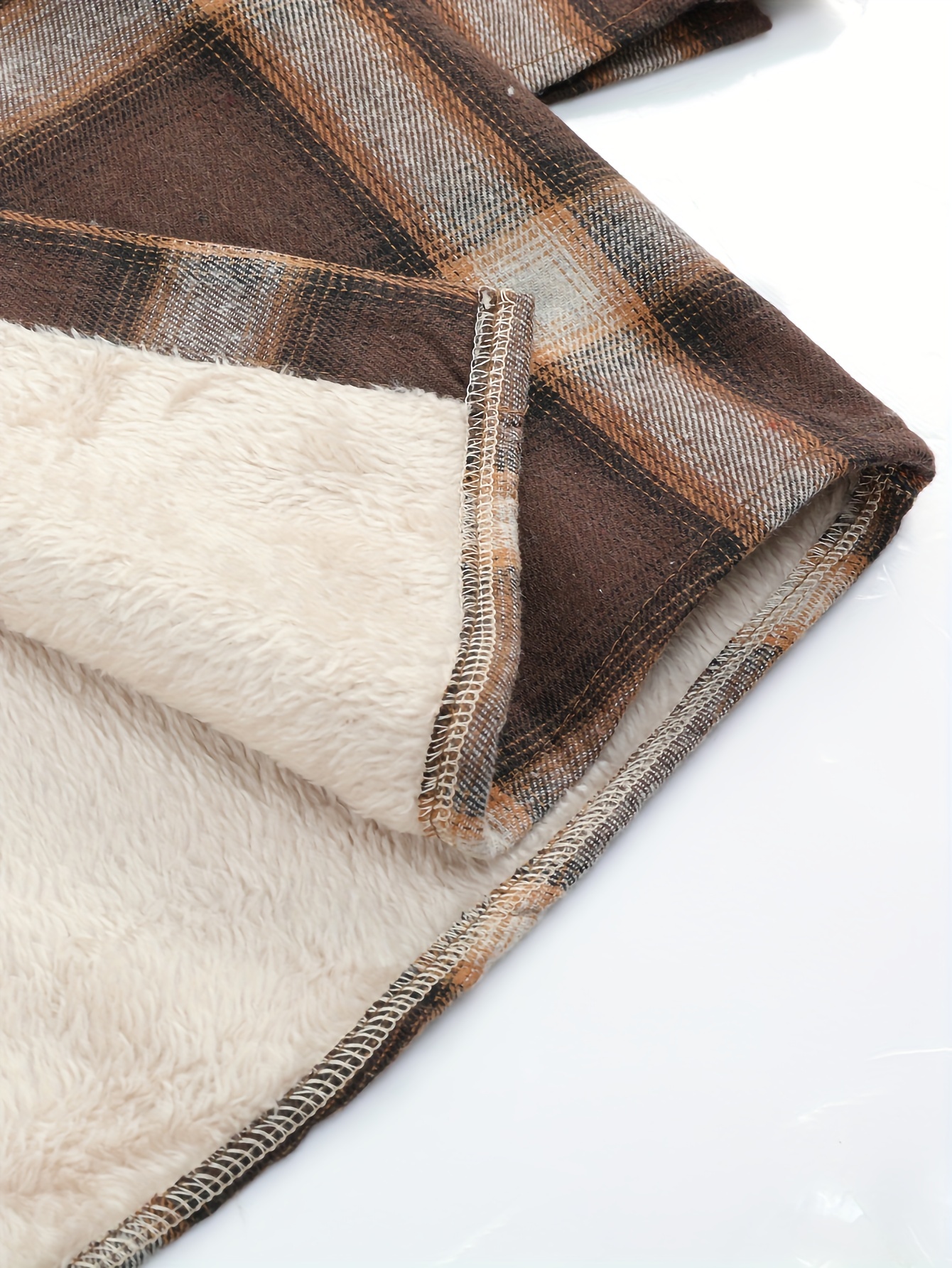 mens warm fleece plaid shirt coat casual retro lapel button up chest pocket jacket for fall winter details 20