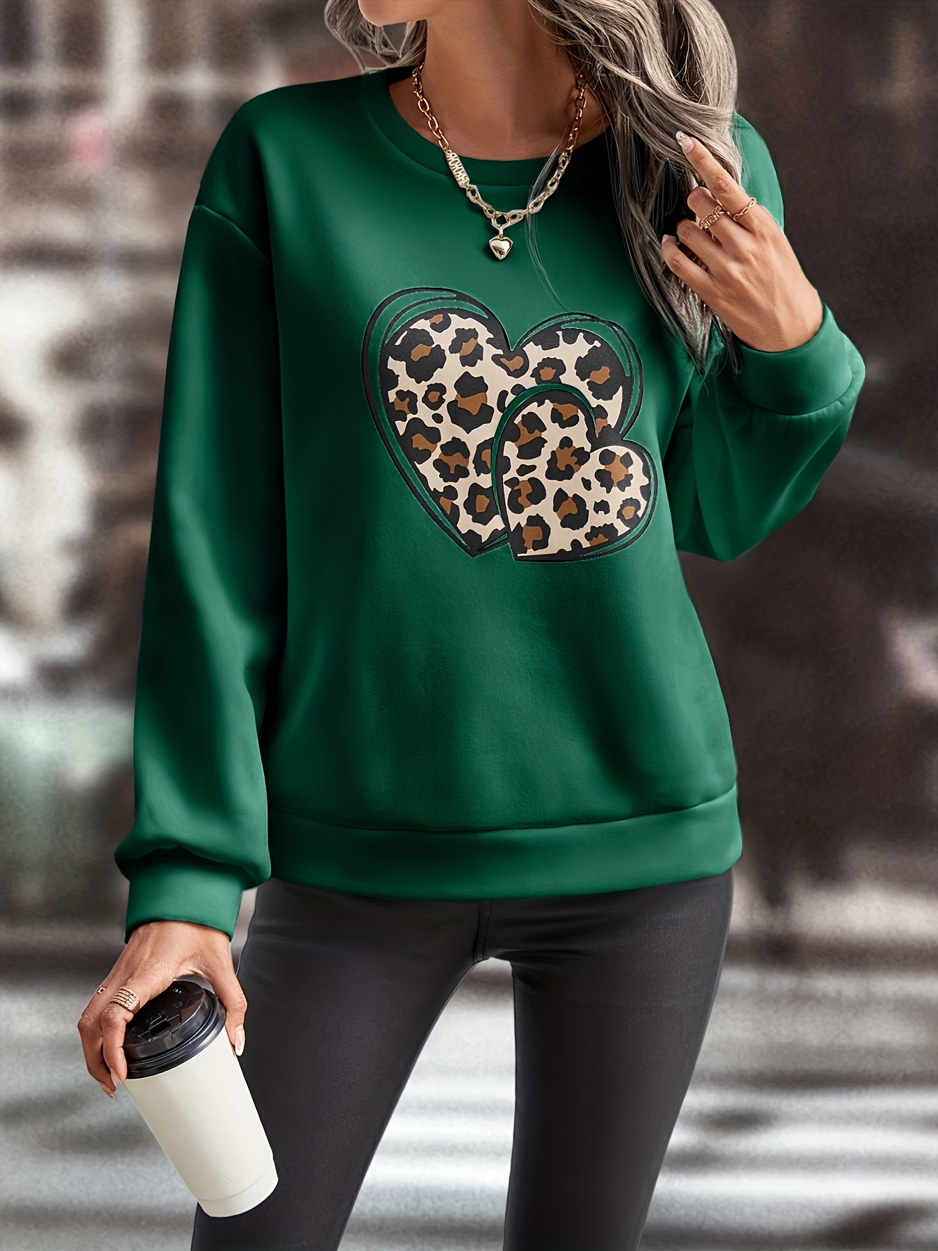 graphic print crew neck pullover casual fashion loose long sleeve sweatshirt womens clothing details 4
