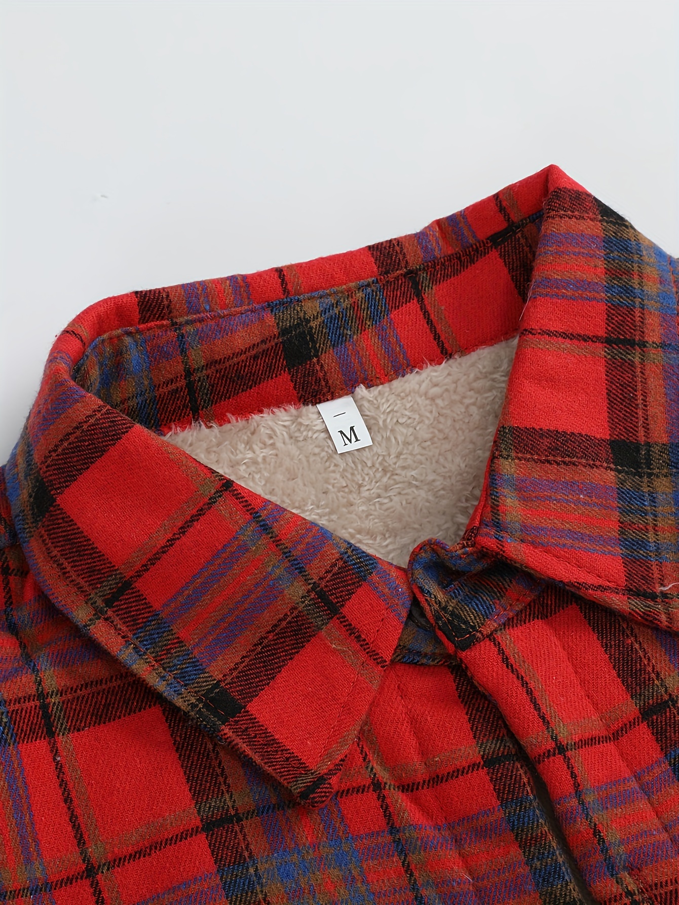 mens warm fleece plaid shirt coat casual retro lapel button up chest pocket jacket for fall winter details 16