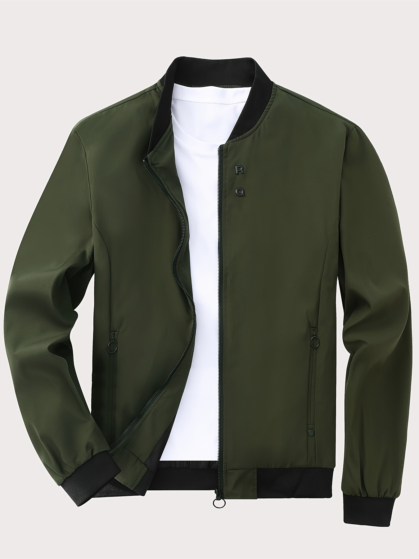 mens casual lightweight jacket with zipper pockets simple bomber jacket details 14