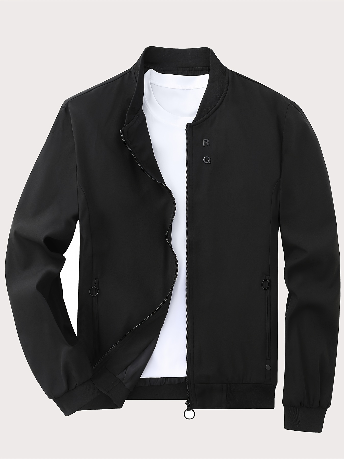 mens casual lightweight jacket with zipper pockets simple bomber jacket details 0