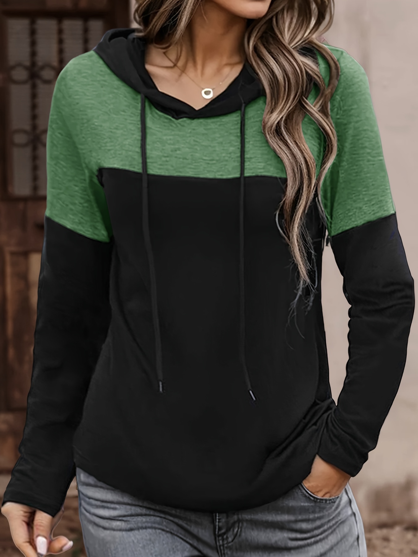 color block drawstring hoodie casual long sleeve hoodies sweatshirt womens clothing details 12