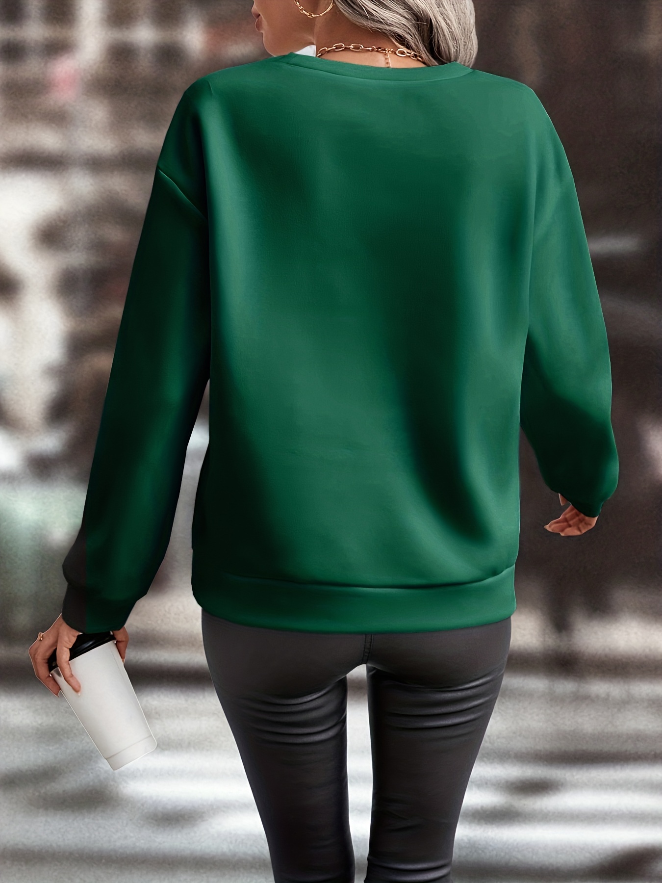 graphic print crew neck pullover casual fashion loose long sleeve sweatshirt womens clothing details 1