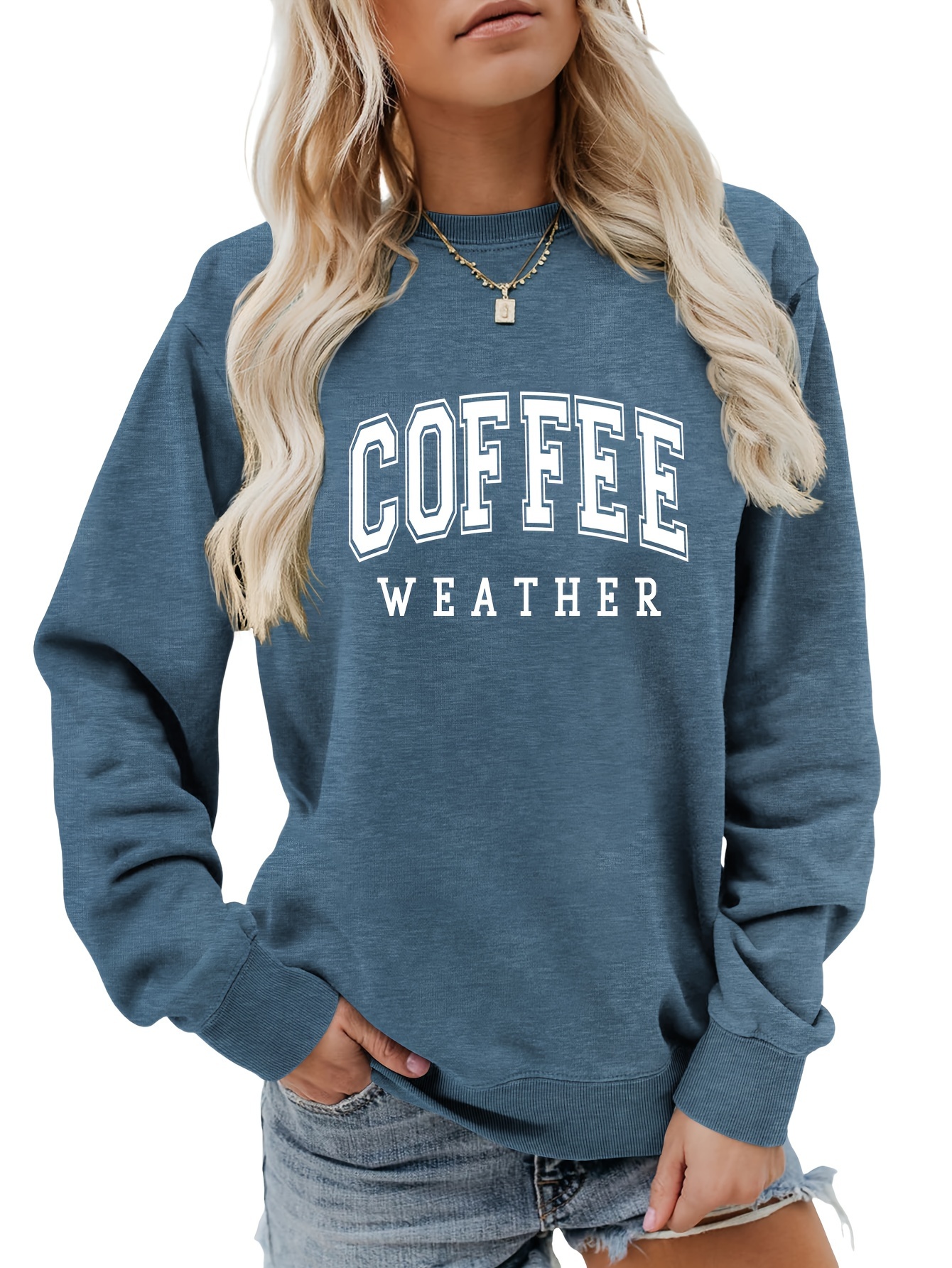 coffee letter print loose sweatshirt casual long sleeve crew neck sweatshirt womens clothing details 0