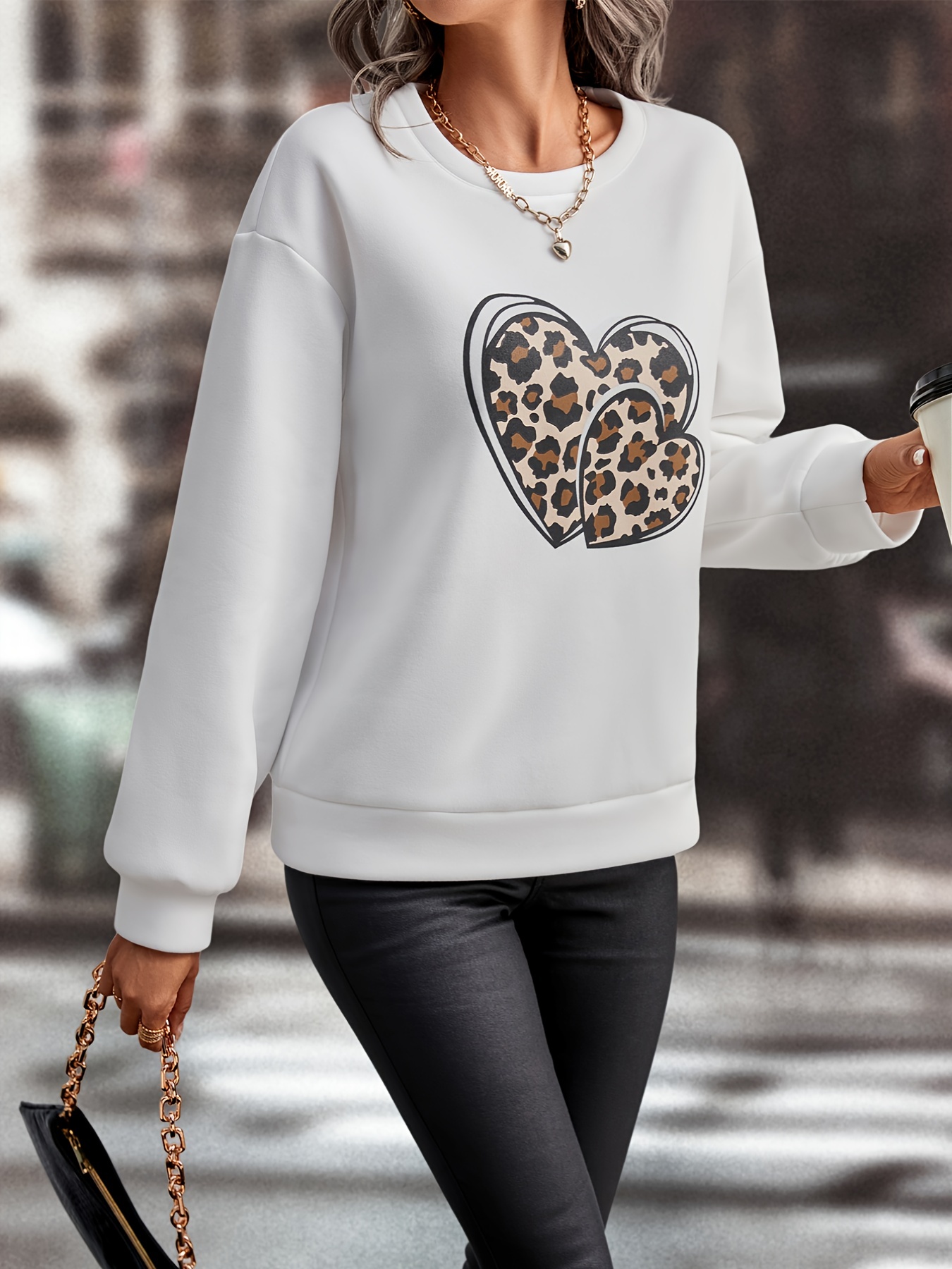 graphic print crew neck pullover casual fashion loose long sleeve sweatshirt womens clothing details 13
