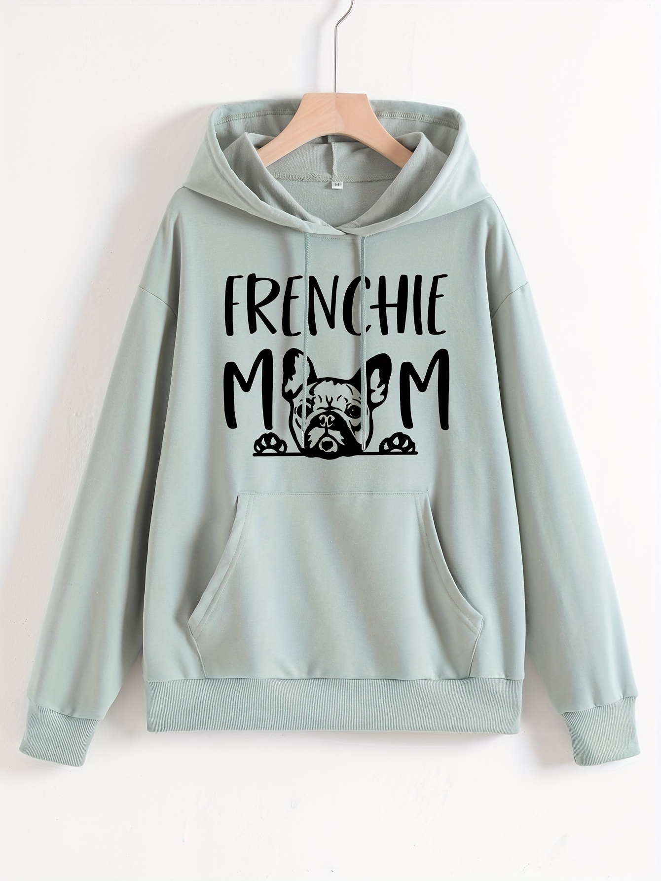 frenchie mom letter print hoodies casual long sleeve drawstring sweatshirt womens clothing details 25