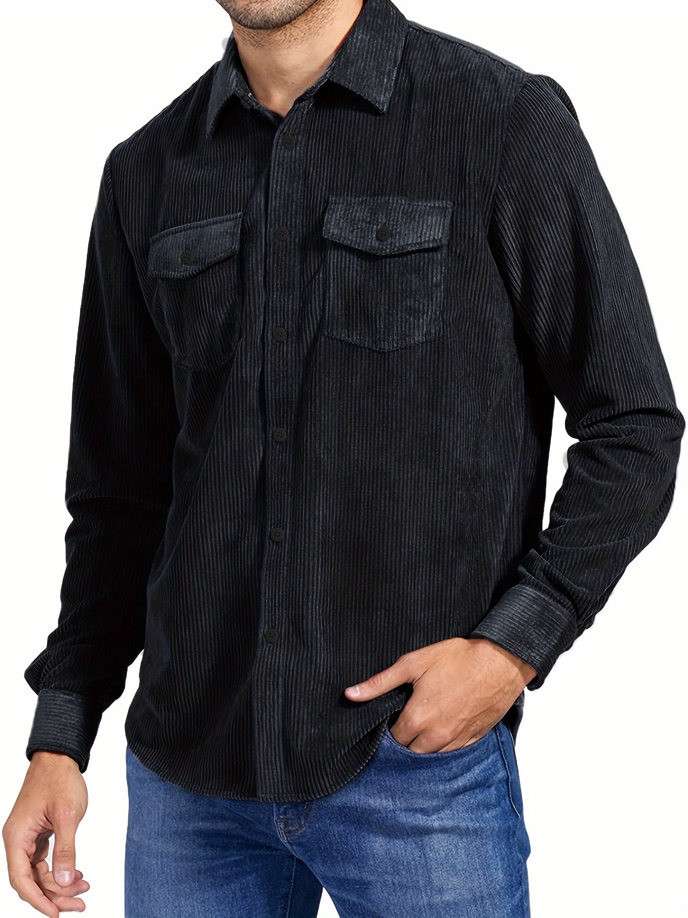 thin material mens casual long sleeve corduroy button long sleeeves shirt jacket with pocket jacket gifts details 11