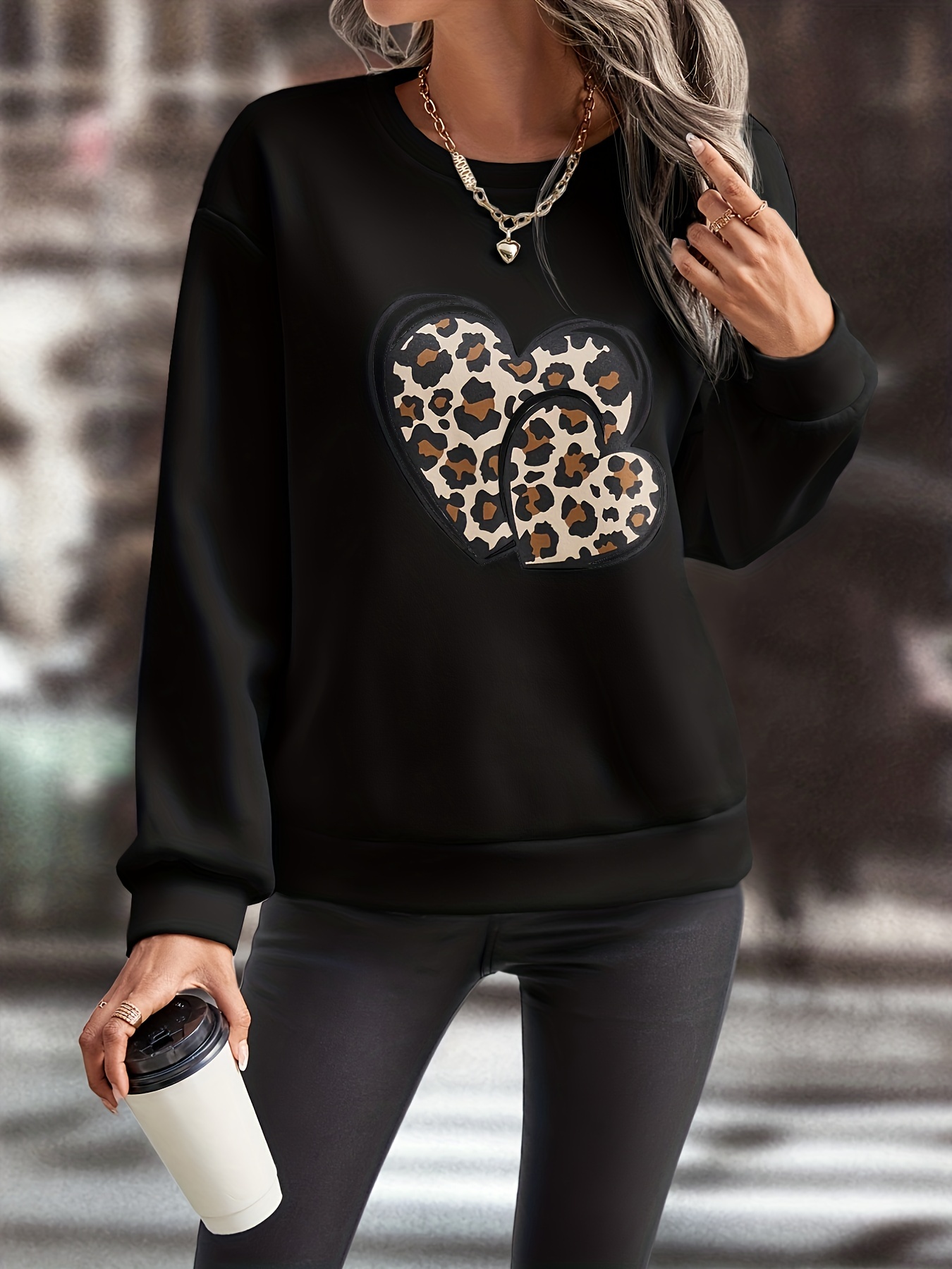 graphic print crew neck pullover casual fashion loose long sleeve sweatshirt womens clothing details 9