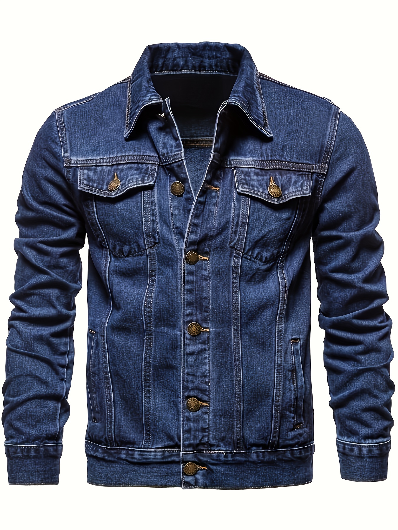 mens retro denim jacket casual street style multi pocket denim jacket details 5