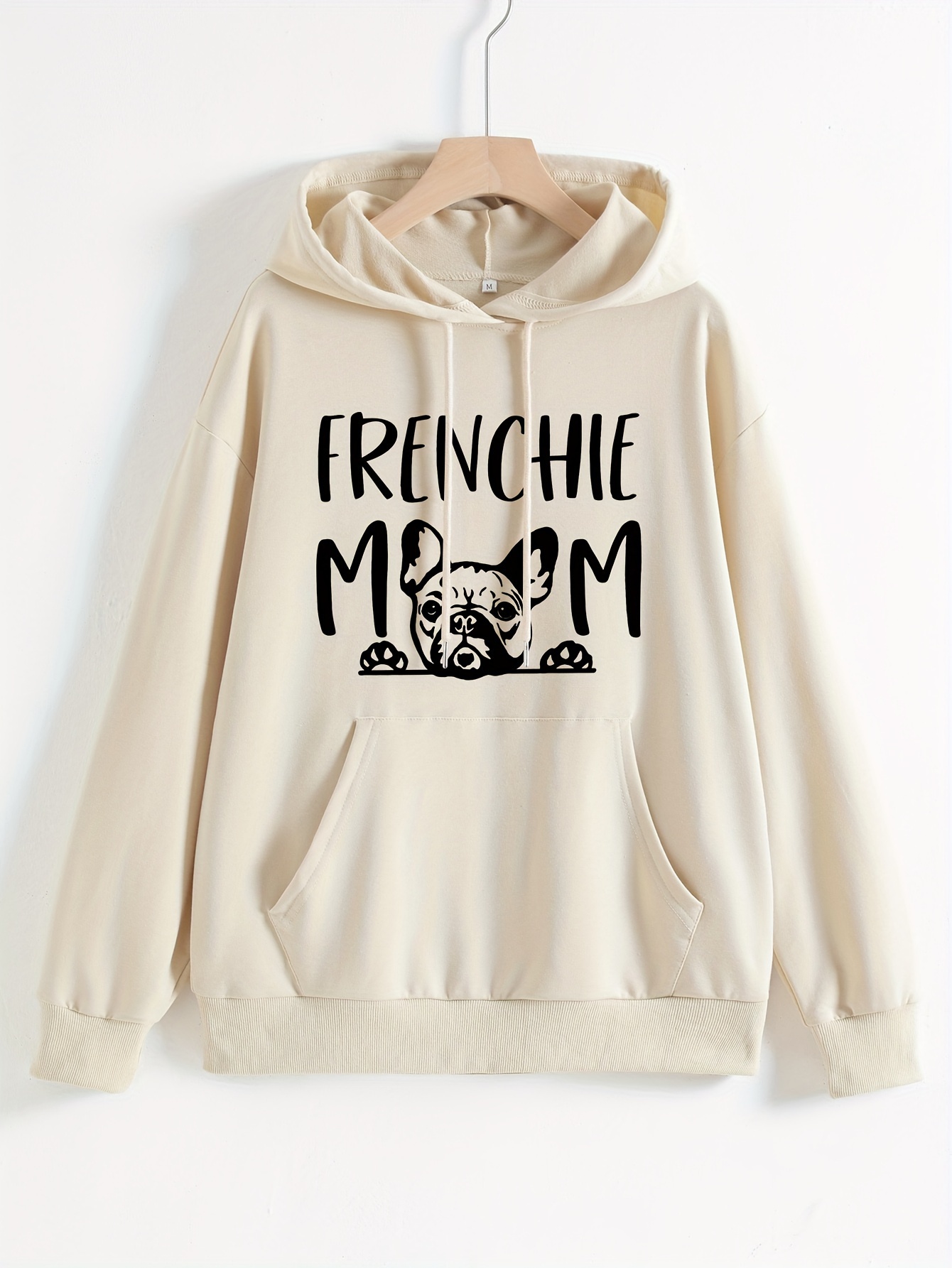 frenchie mom letter print hoodies casual long sleeve drawstring sweatshirt womens clothing details 31