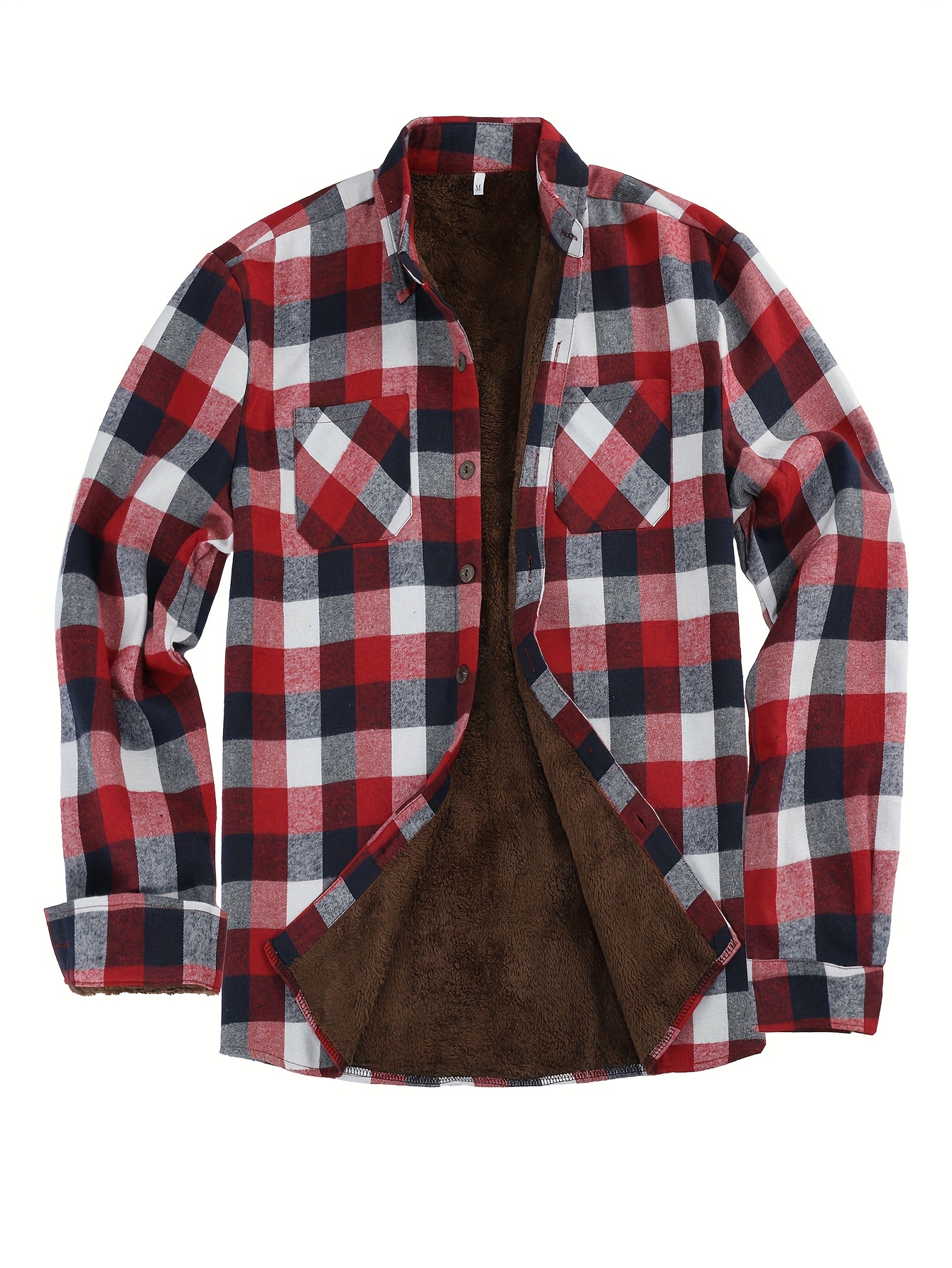 mens warm fleece plaid shirt coat casual retro lapel button up chest pocket jacket for fall winter details 5