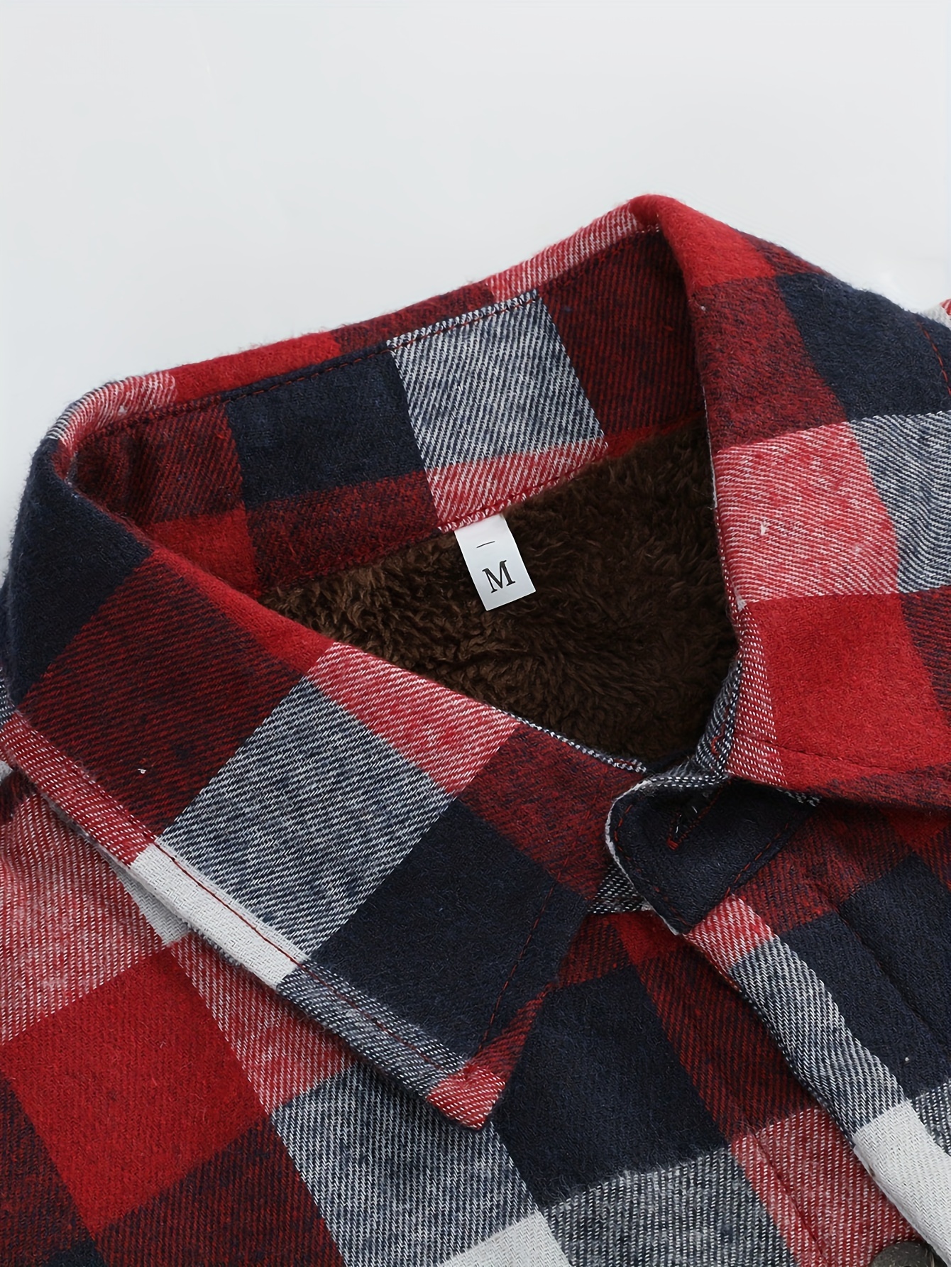mens warm fleece plaid shirt coat casual retro lapel button up chest pocket jacket for fall winter details 7