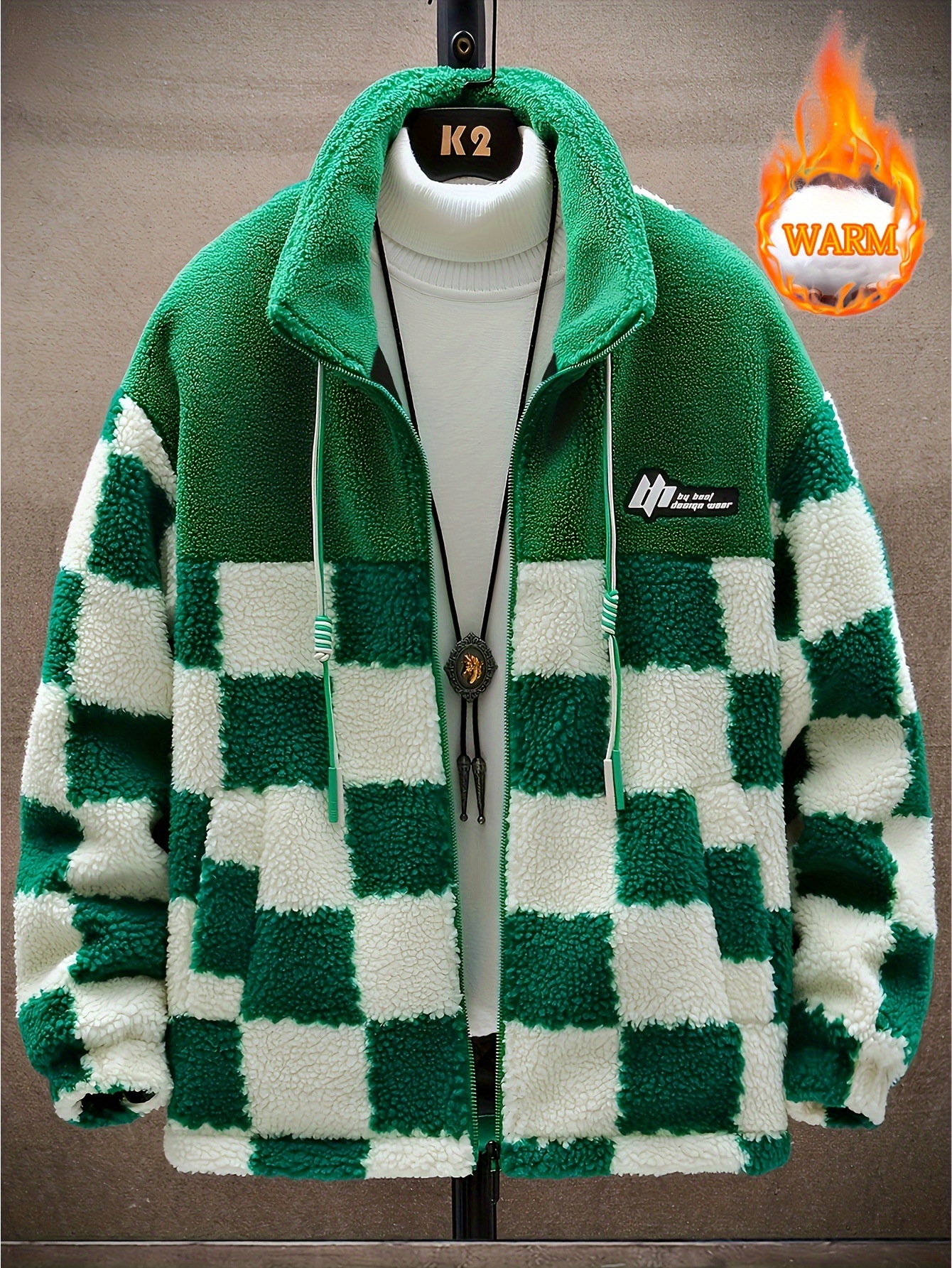 mens warm thick fleece coat palid cardigan overcoat for fall winter details 3