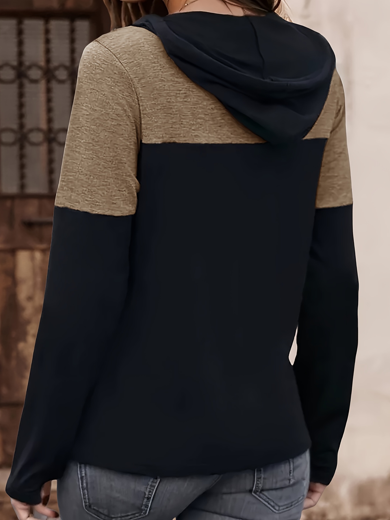 color block drawstring hoodie casual long sleeve hoodies sweatshirt womens clothing details 4