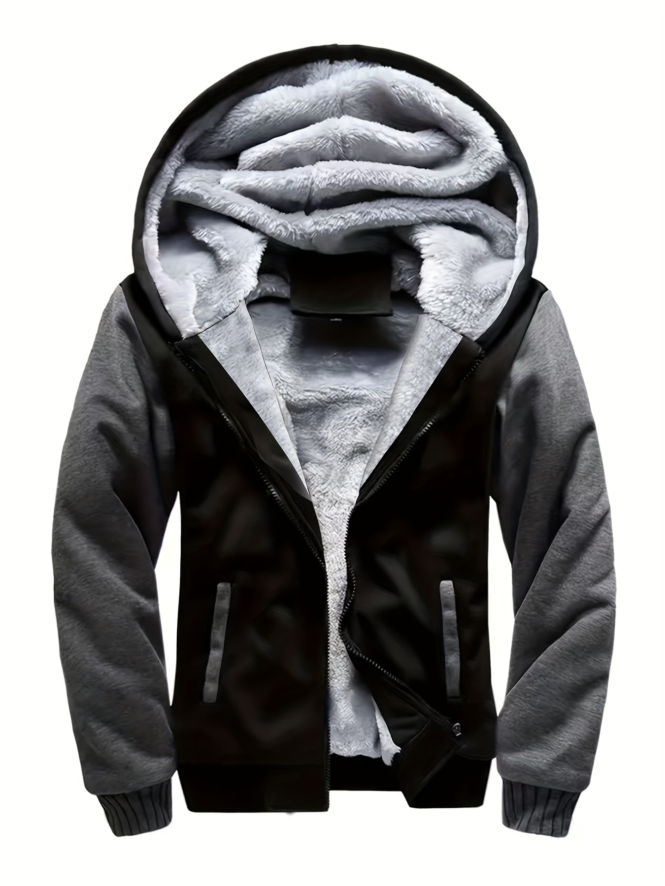 warm fleece hooded jacket mens casual stretch zip up jacket coat for fall details 26