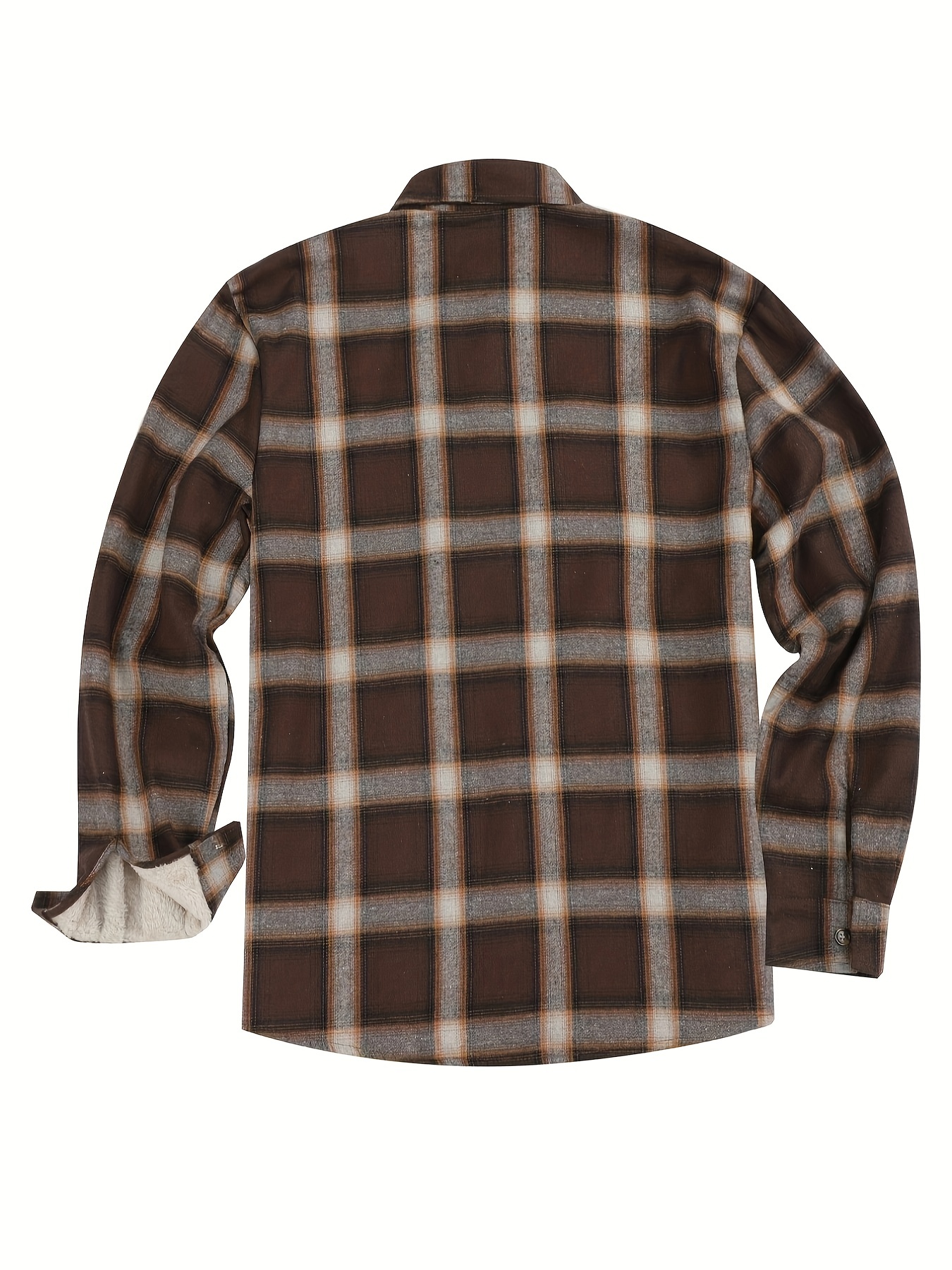 mens warm fleece plaid shirt coat casual retro lapel button up chest pocket jacket for fall winter details 18