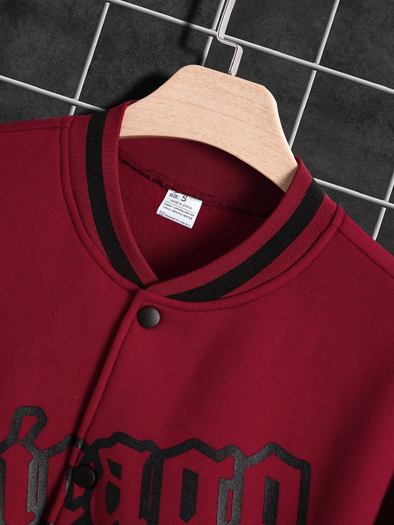 mens casual letter print color block varsity jacket chic baseball collar jacket details 2