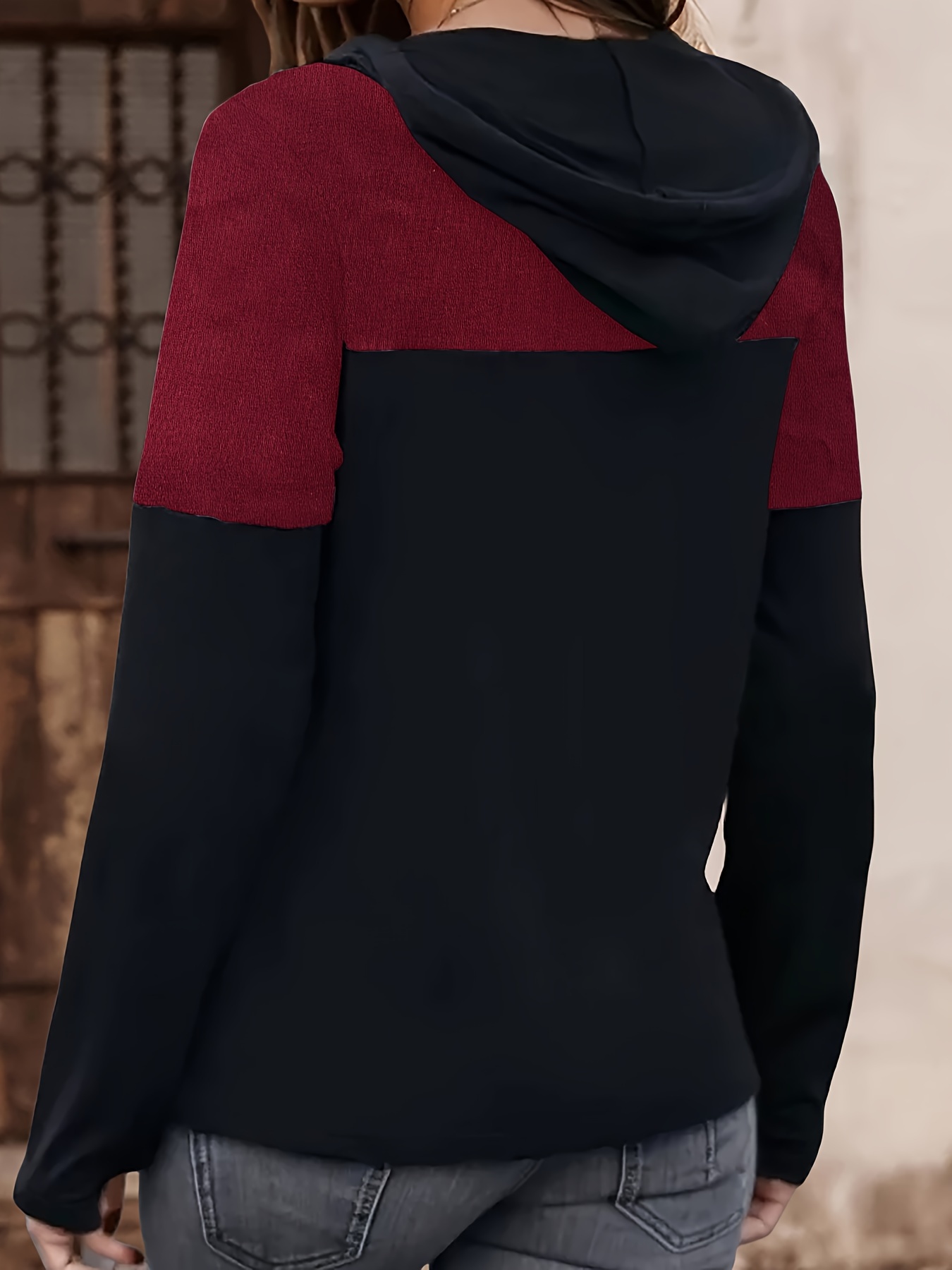 color block drawstring hoodie casual long sleeve hoodies sweatshirt womens clothing details 8