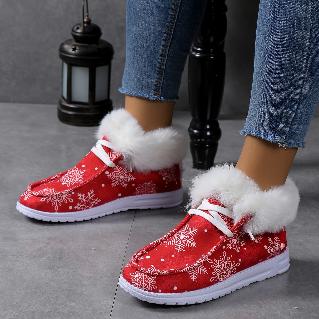 snowflake pattern fluffy   women s slip soft sole flat details 1
