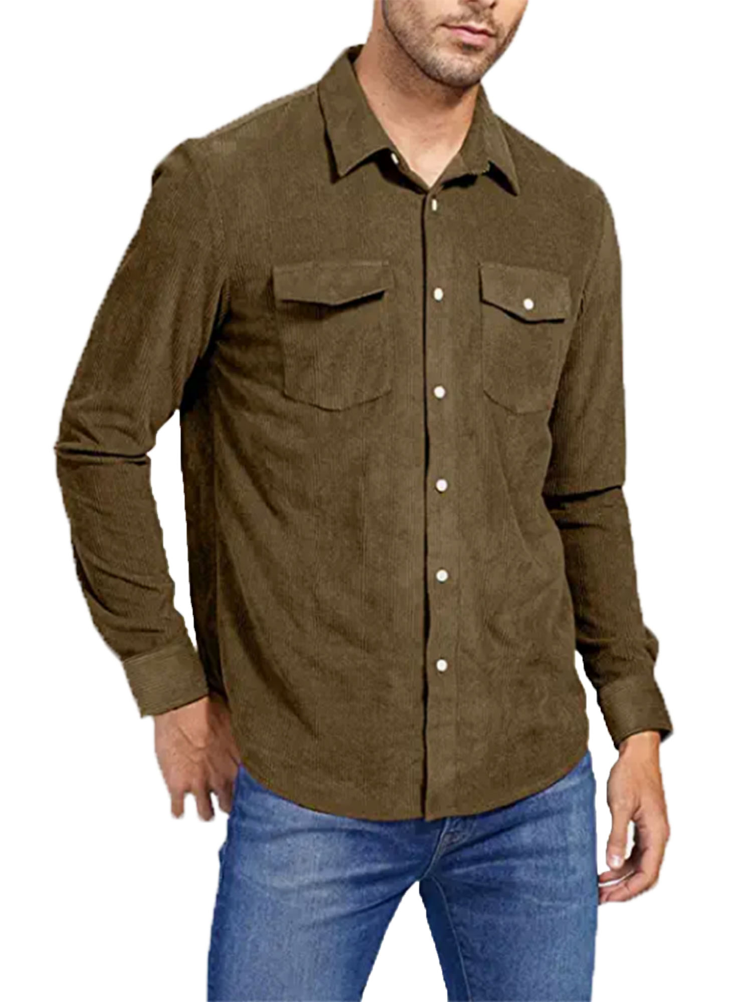 thin material mens casual long sleeve corduroy button long sleeeves shirt jacket with pocket jacket gifts details 7