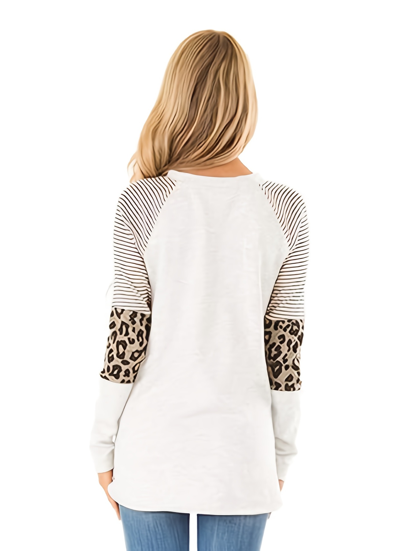 snowman leopard print sweatshirt casual crew neck long sleeve sweatshirt womens clothing details 3