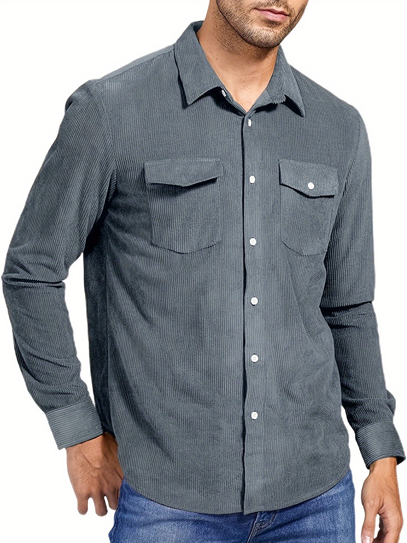 thin material mens casual long sleeve corduroy button long sleeeves shirt jacket with pocket jacket gifts details 20