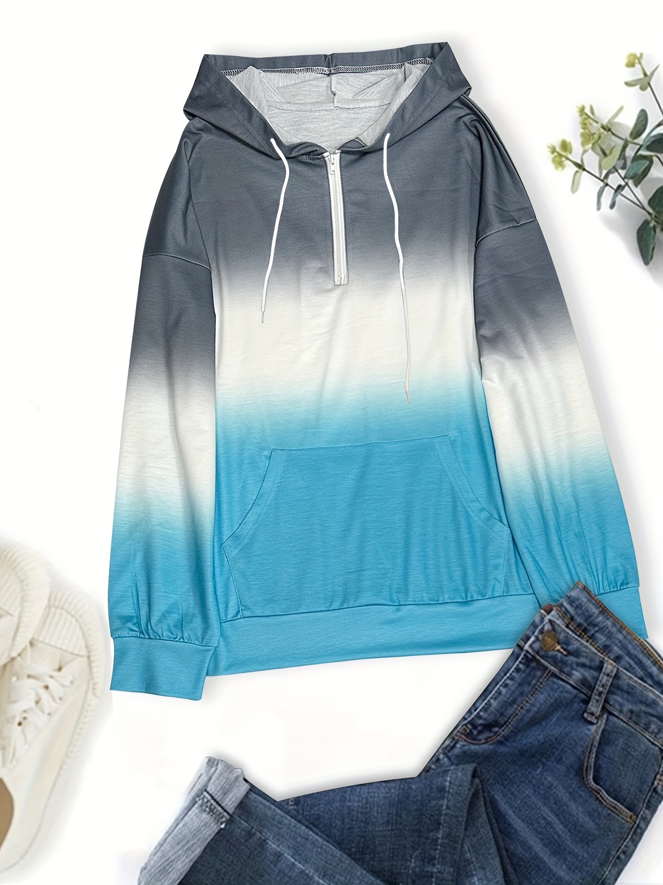 color block drawstring half zip hoodies street wear drop shoulder kangaroo pocket sweatshirt womens clothing details 22