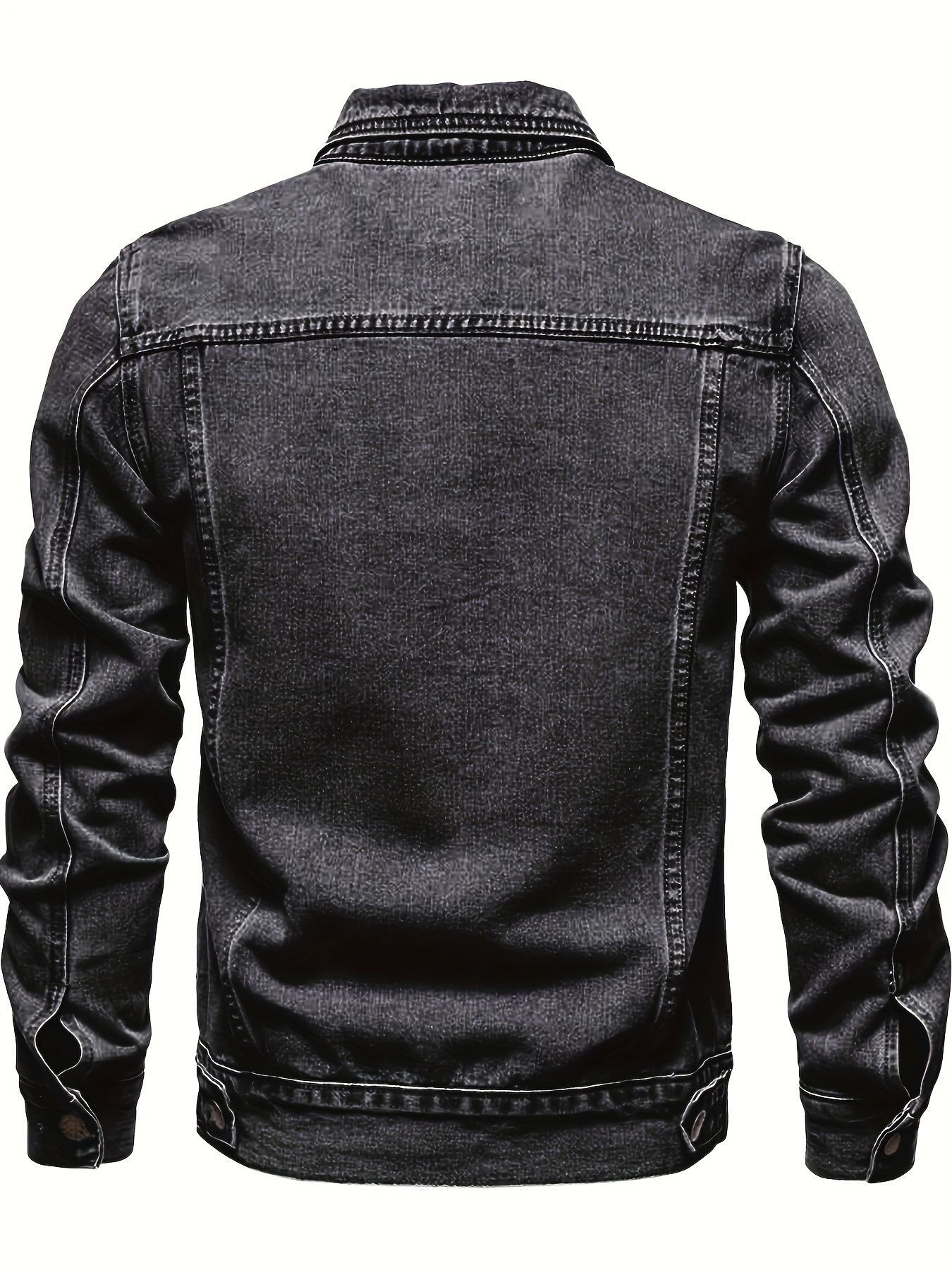 mens chic washed denim jacket casual street style button up contrast stitching jacket for fall winter details 1