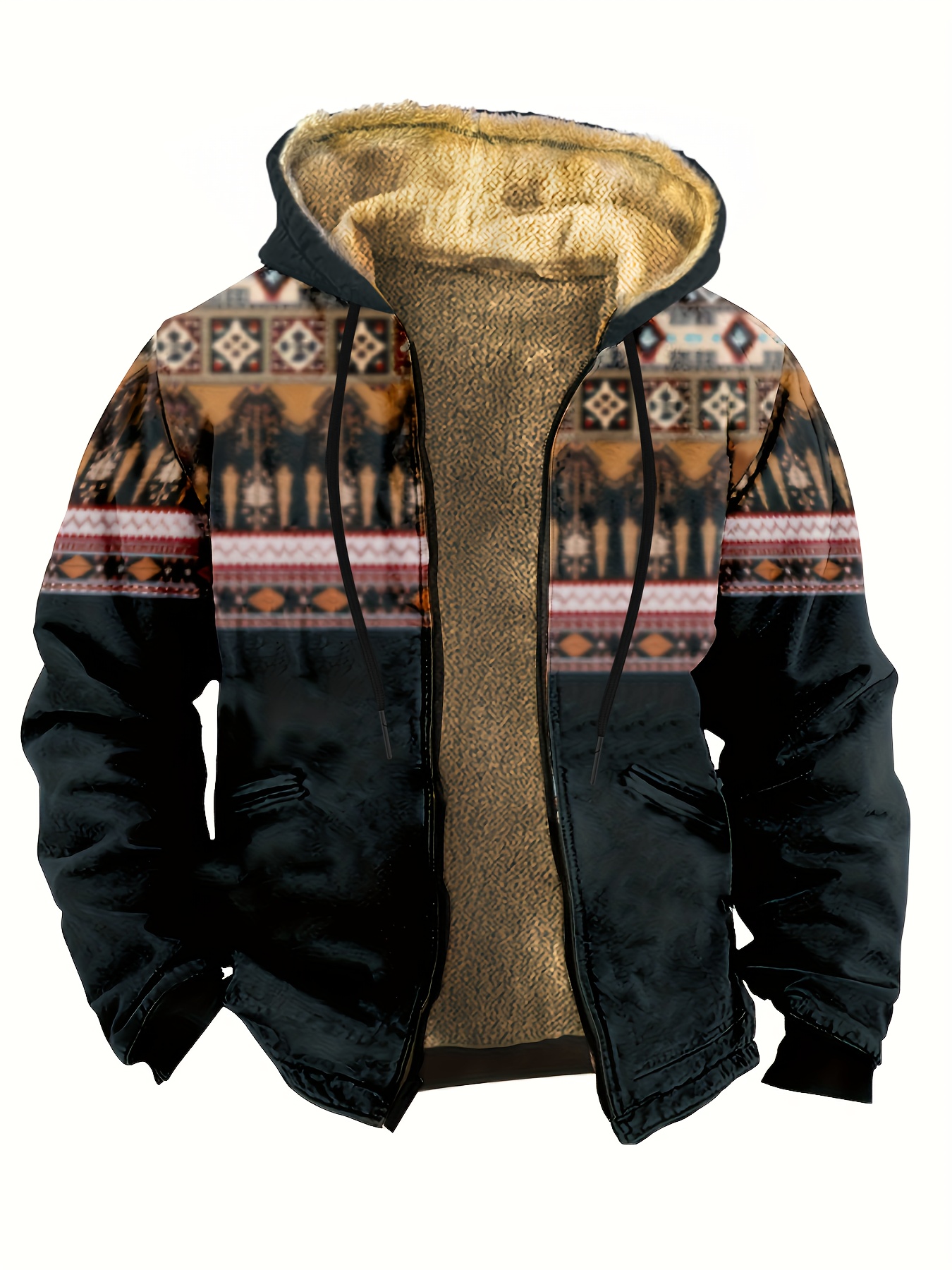 vintage style warm fleece coat mens casual hooded warm thick jacket for fall winter details 6
