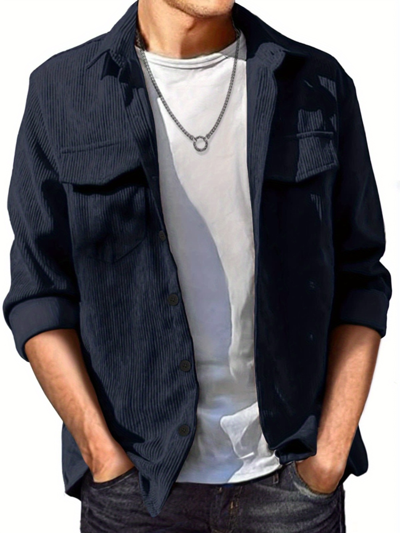 thin material mens casual long sleeve corduroy button long sleeeves shirt jacket with pocket jacket gifts details 22