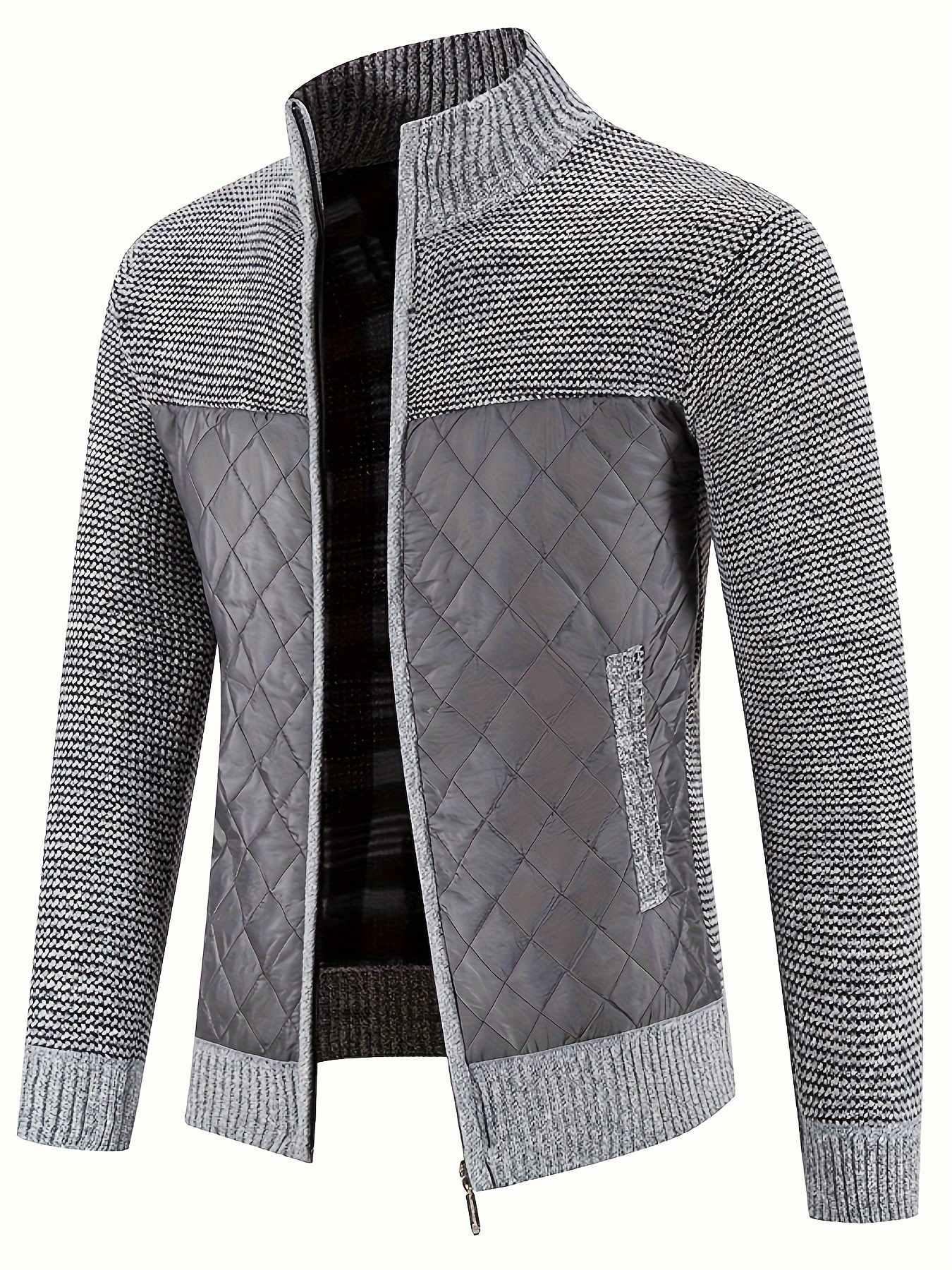 mens warm sweater casual quilted jacket stand collar jacket coat for fall winter details 10