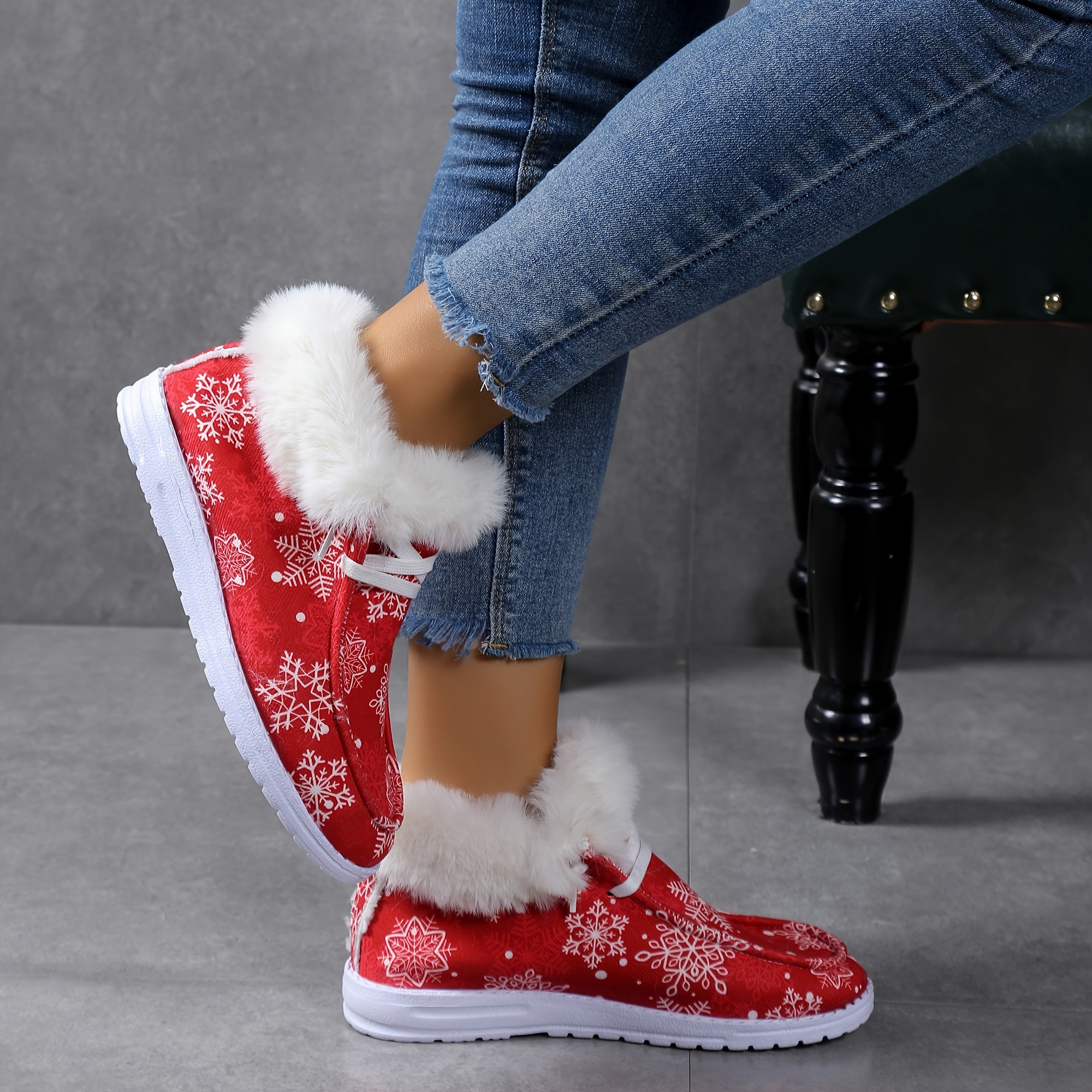 snowflake pattern fluffy   women s slip soft sole flat details 6