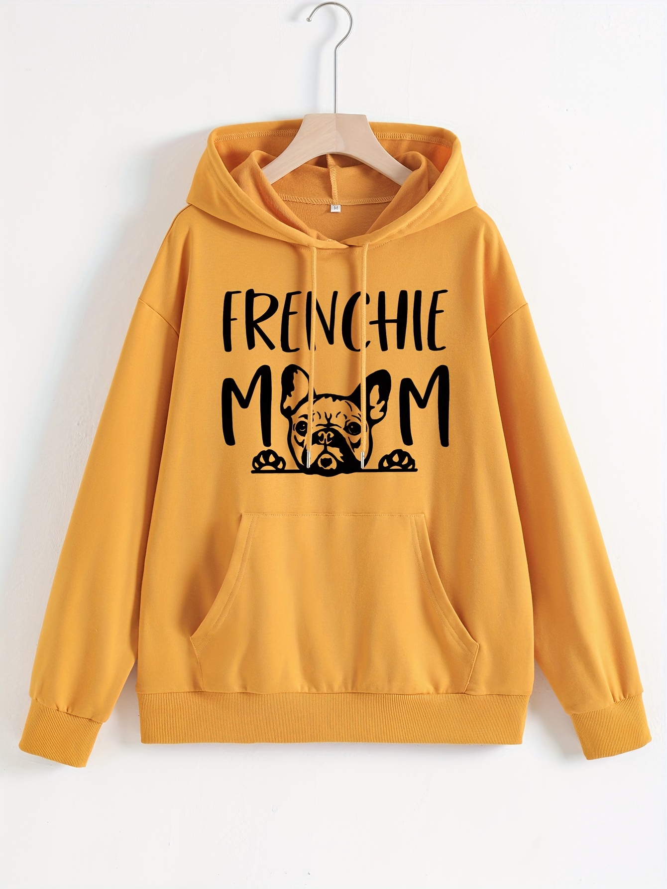 frenchie mom letter print hoodies casual long sleeve drawstring sweatshirt womens clothing details 20
