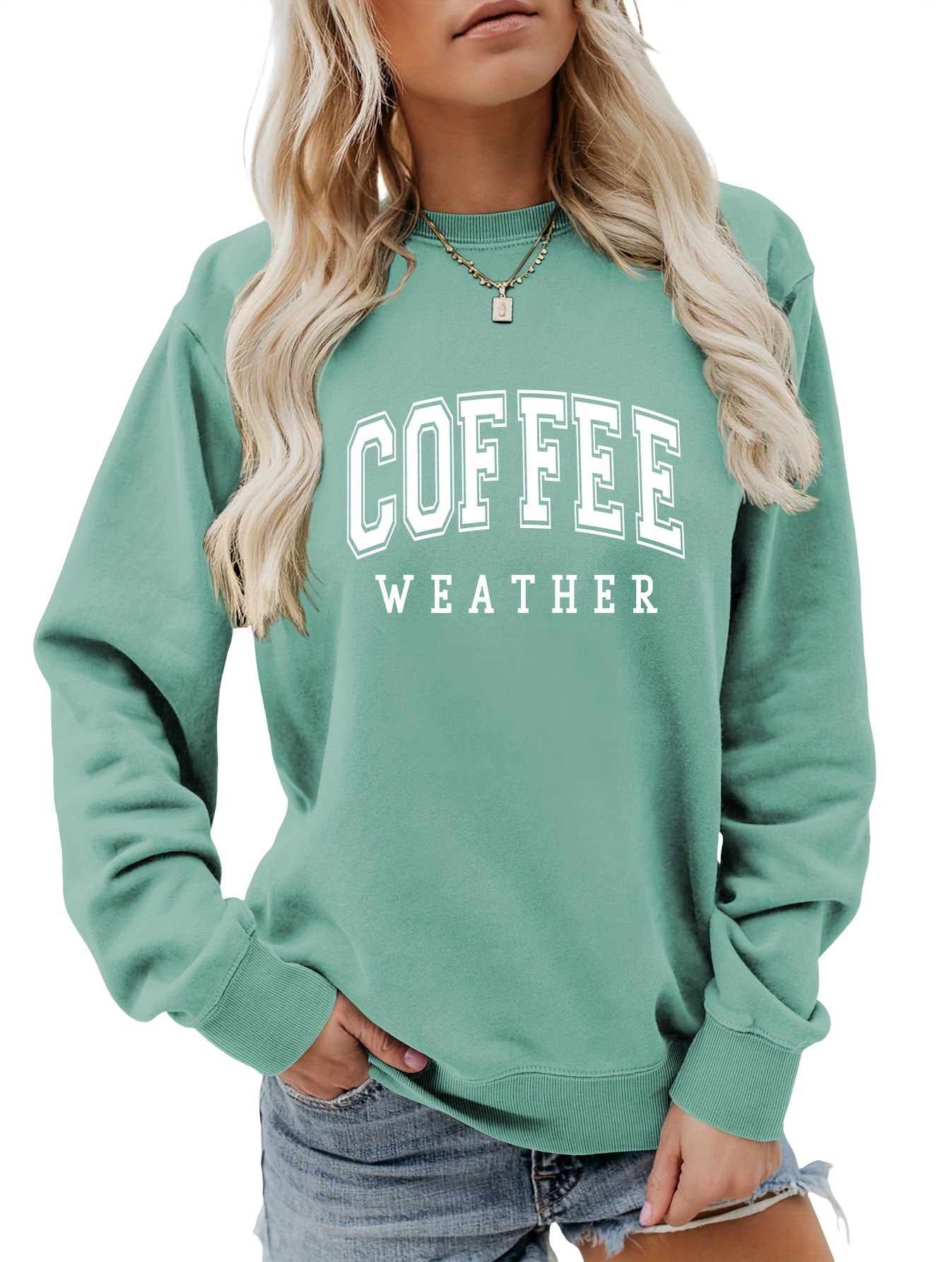 coffee letter print loose sweatshirt casual long sleeve crew neck sweatshirt womens clothing details 35