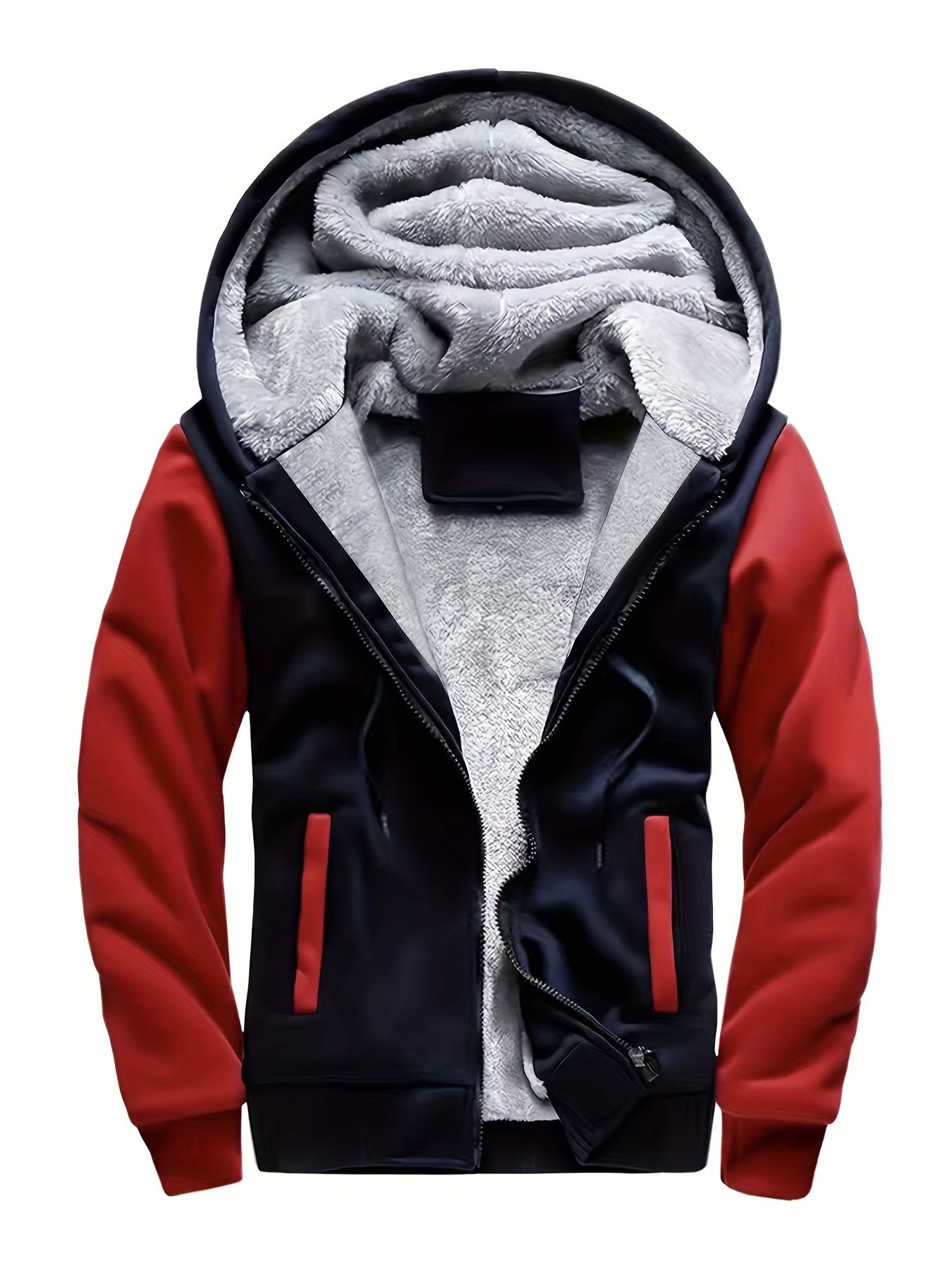 warm fleece hooded jacket mens casual stretch zip up jacket coat for fall details 15