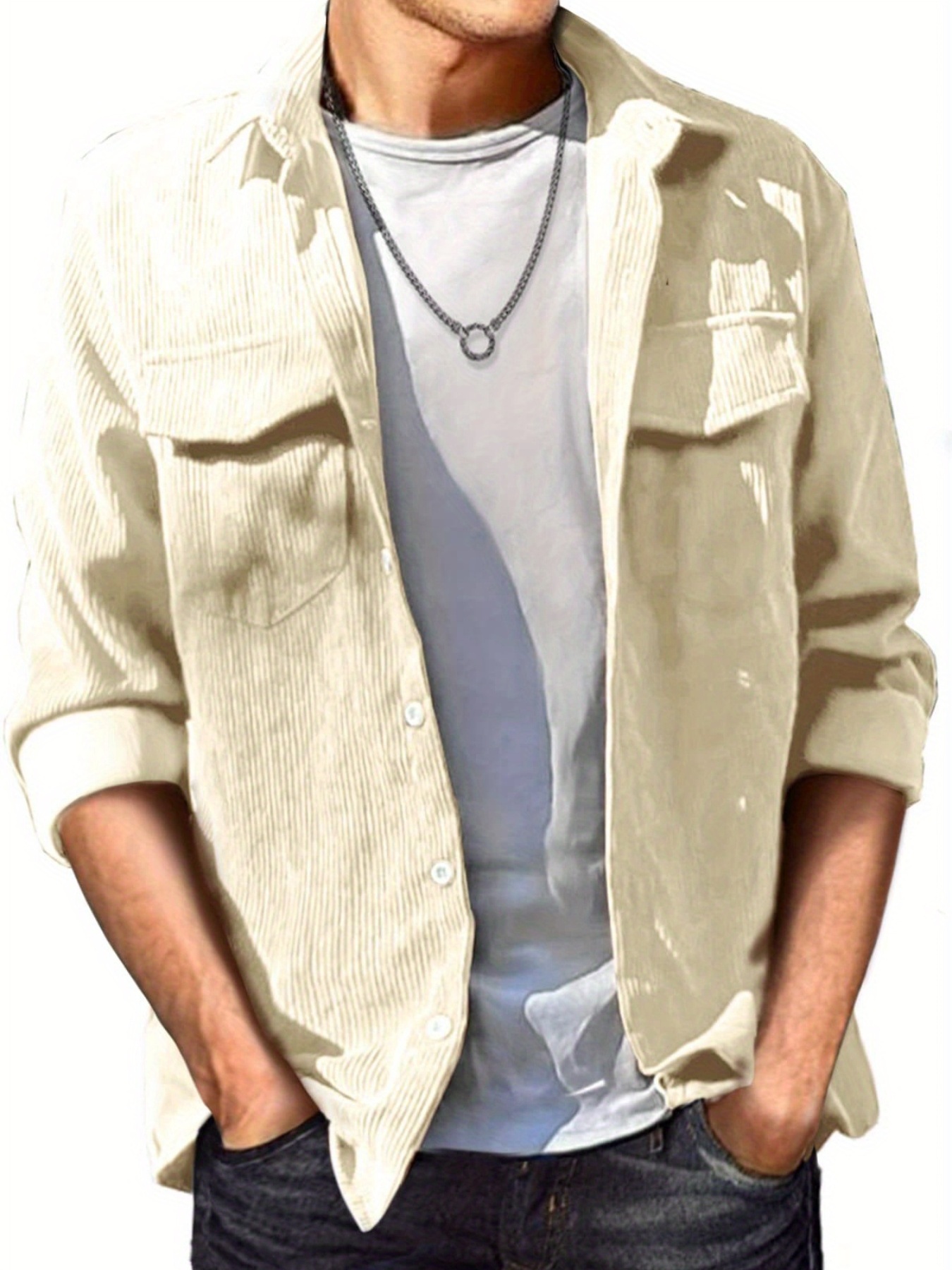 thin material mens casual long sleeve corduroy button long sleeeves shirt jacket with pocket jacket gifts details 32