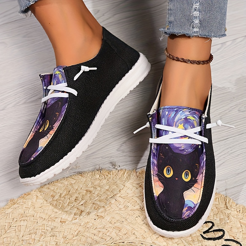 cute cat graphic loafers women s soft soled lightweight flat details 3