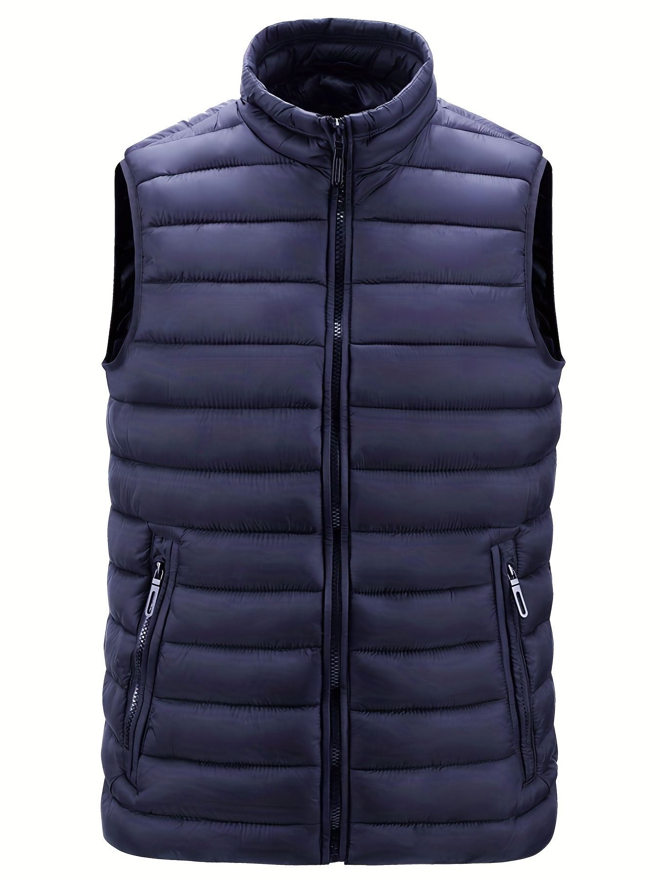 warm winter vest mens casual zipper pockets stand collar zip up vest for fall winter details 0