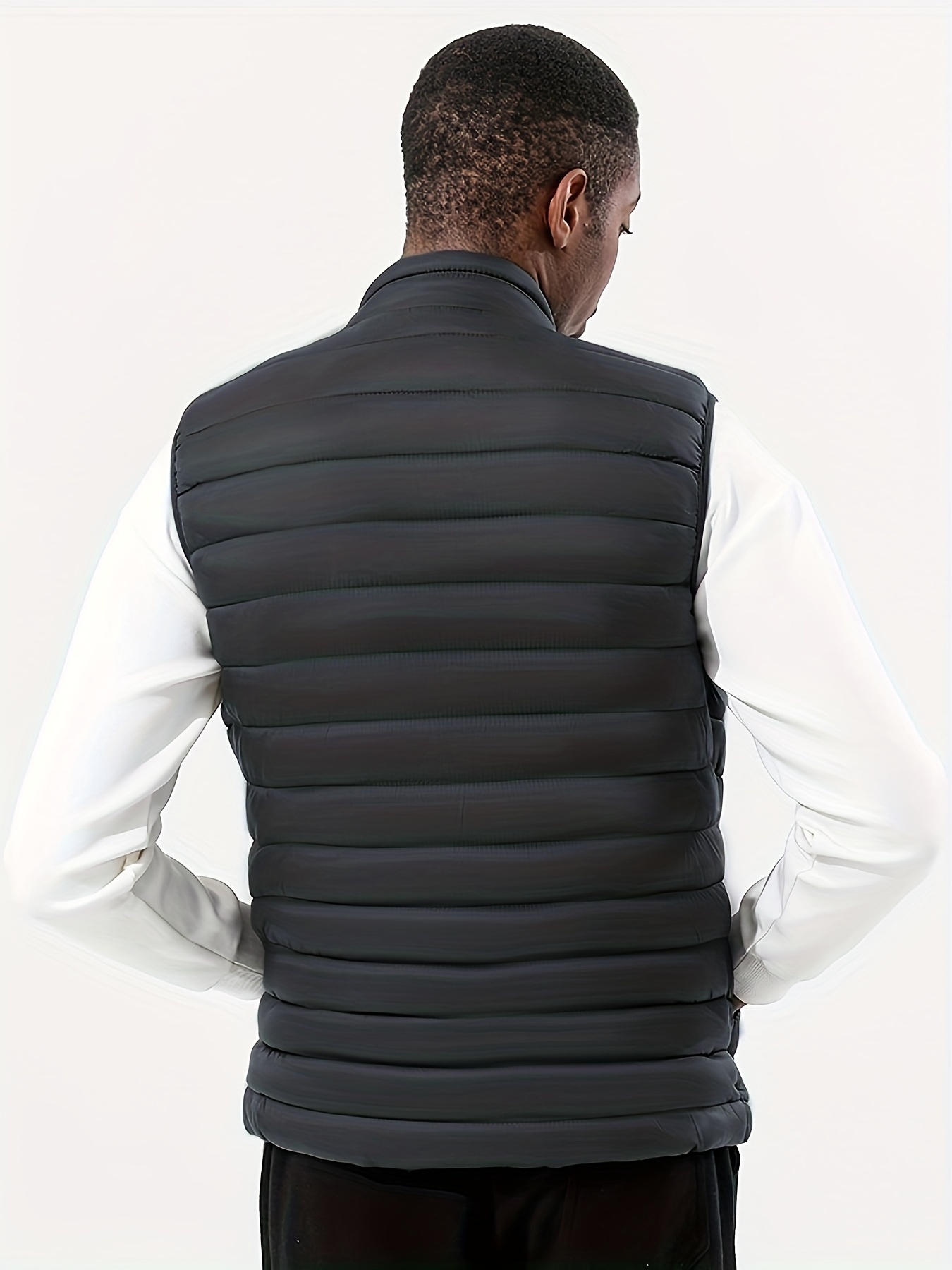 warm winter vest mens casual zipper pockets stand collar zip up vest for fall winter details 17